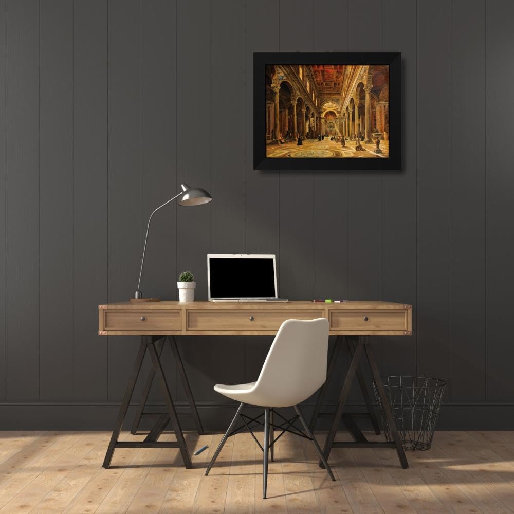 Dark Slate Gray Giovanni Lanza 24x19 Black Modern Framed Art Print Titled: Church Interior