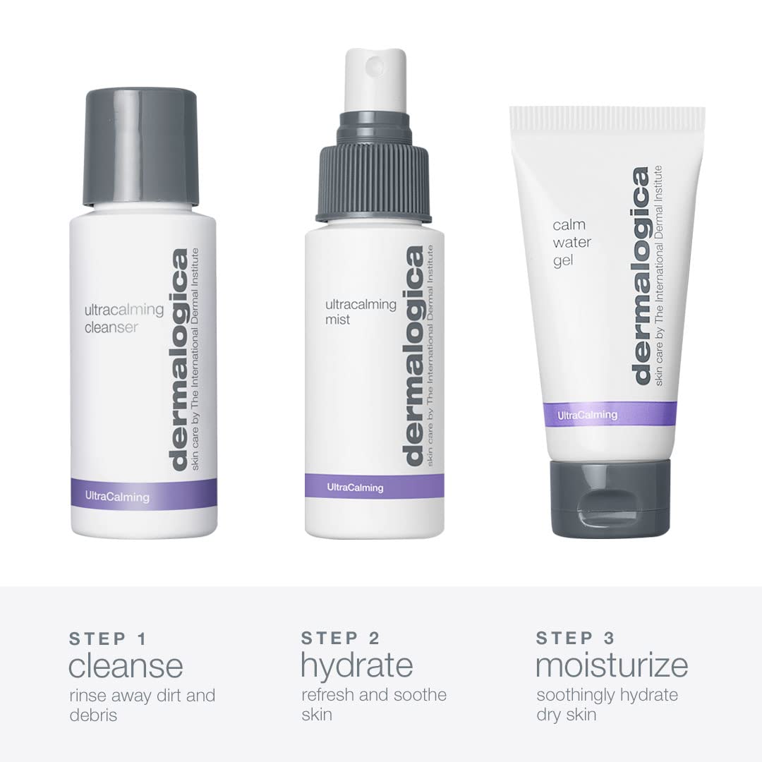 White Smoke Dermalogica Sensitive Skin Rescue Kit - Set Contains: Face Wash, Toner, and Face Moisturizer - Skin Care To Calm, Soothe and Minimize Irritation