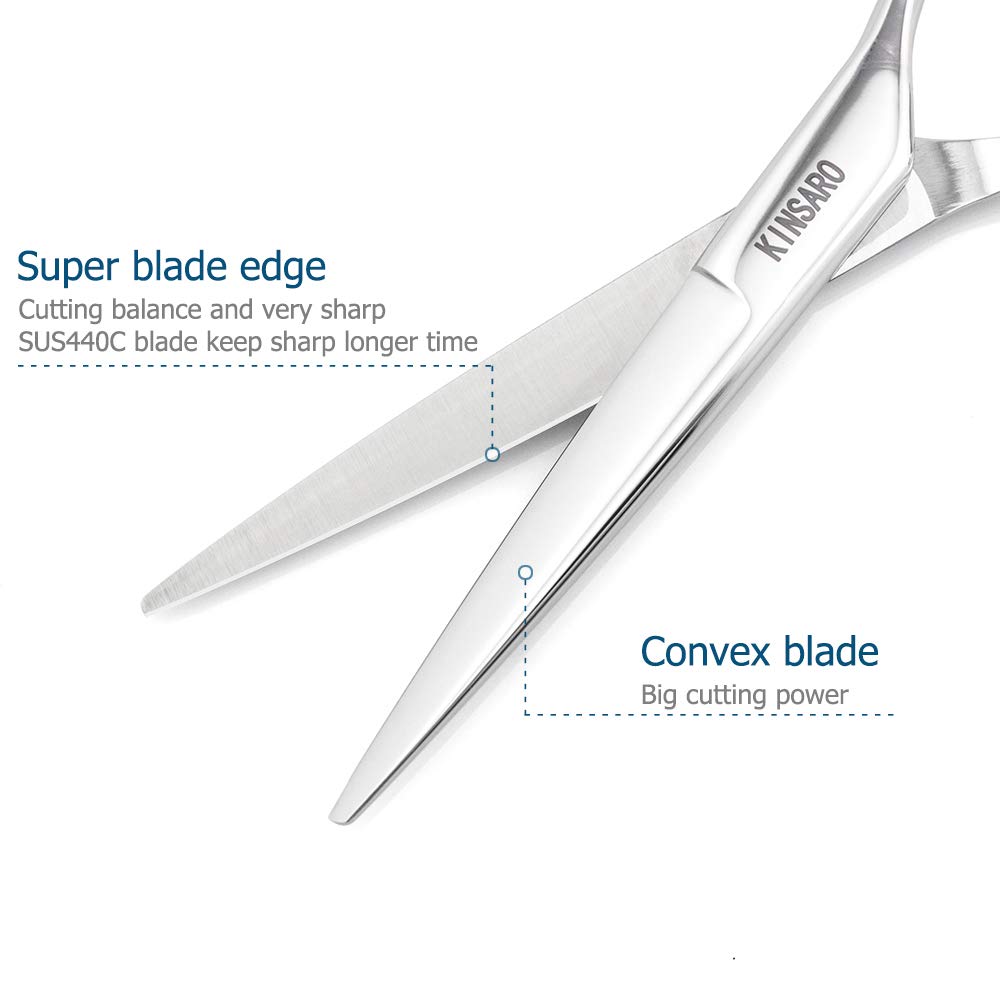 White Smoke 5.5" Professional Hair Scissors Barber Haircut Cutting Scissors Hairdresser 440C Hair Shears Blind Hole Convex Edge KINSARO for Hairdresser Barber or Home Use
