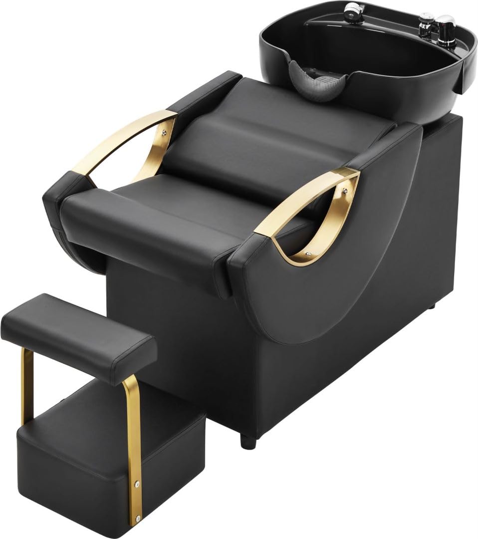 White Smoke Shampoo Bowl and Chair Set for Salon,Seogwisam Backwash Barber Chair,ABS Plastic Shampoo Bowl Sink Unit w/Independent Footrest for Beauty Spa Barbershop