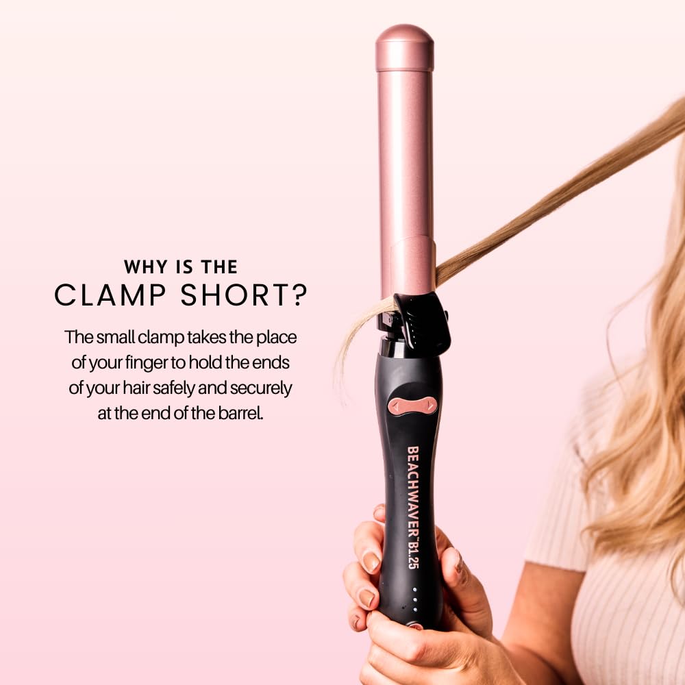 Misty Rose The Beachwaver Co. B1 Rotating Curling Iron - Automatic 1" Ceramic Curling Iron - Easy-to-Use Spinning Wand for Long-Lasting Waves, Auto-Shut Off, Travel-Friendly, Dual Voltage (BW160), Midnight Rose