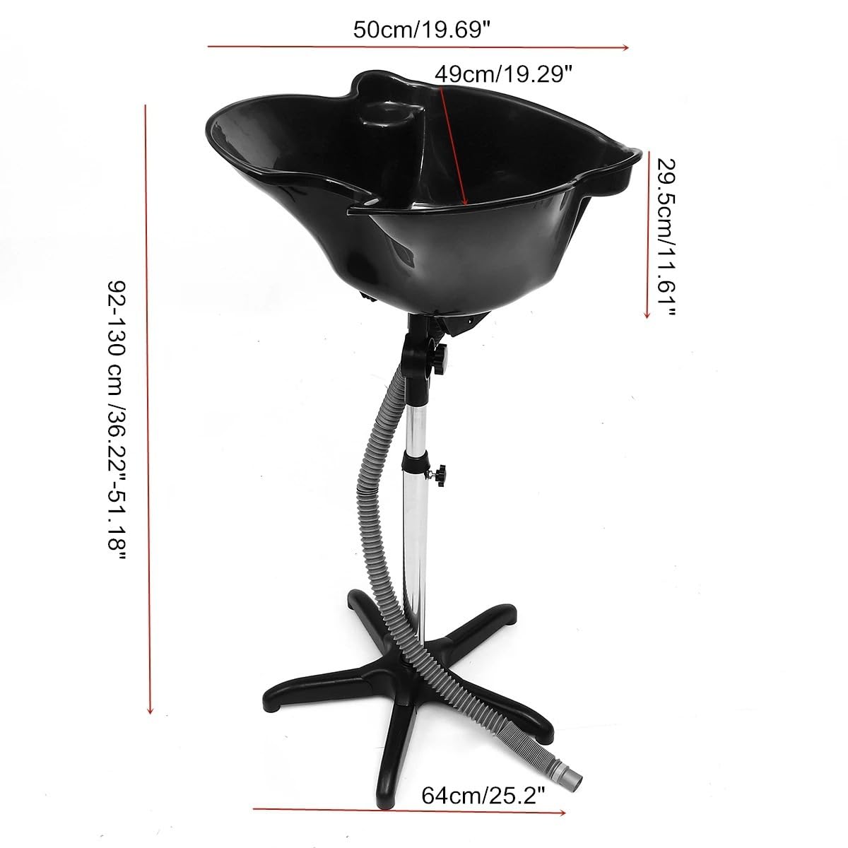 White Smoke Adjustable Hair Dressing Sink – Portable Shampoo Bowl with Stainless Steel Stand | Black Basin | Height Adjustable 92–130cm | Lightweight Plastic + Metal Wash Station for Salons & Mobile Stylists