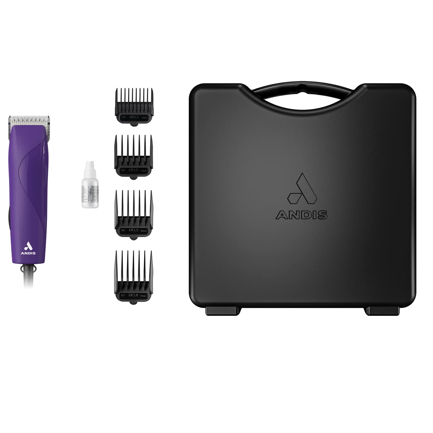 White Smoke Andis 24820 EasyClip Professional-Animal 7-Piece Detachable Ceramic Blade Clipper Kit, Frustration Free Packaging, Purple