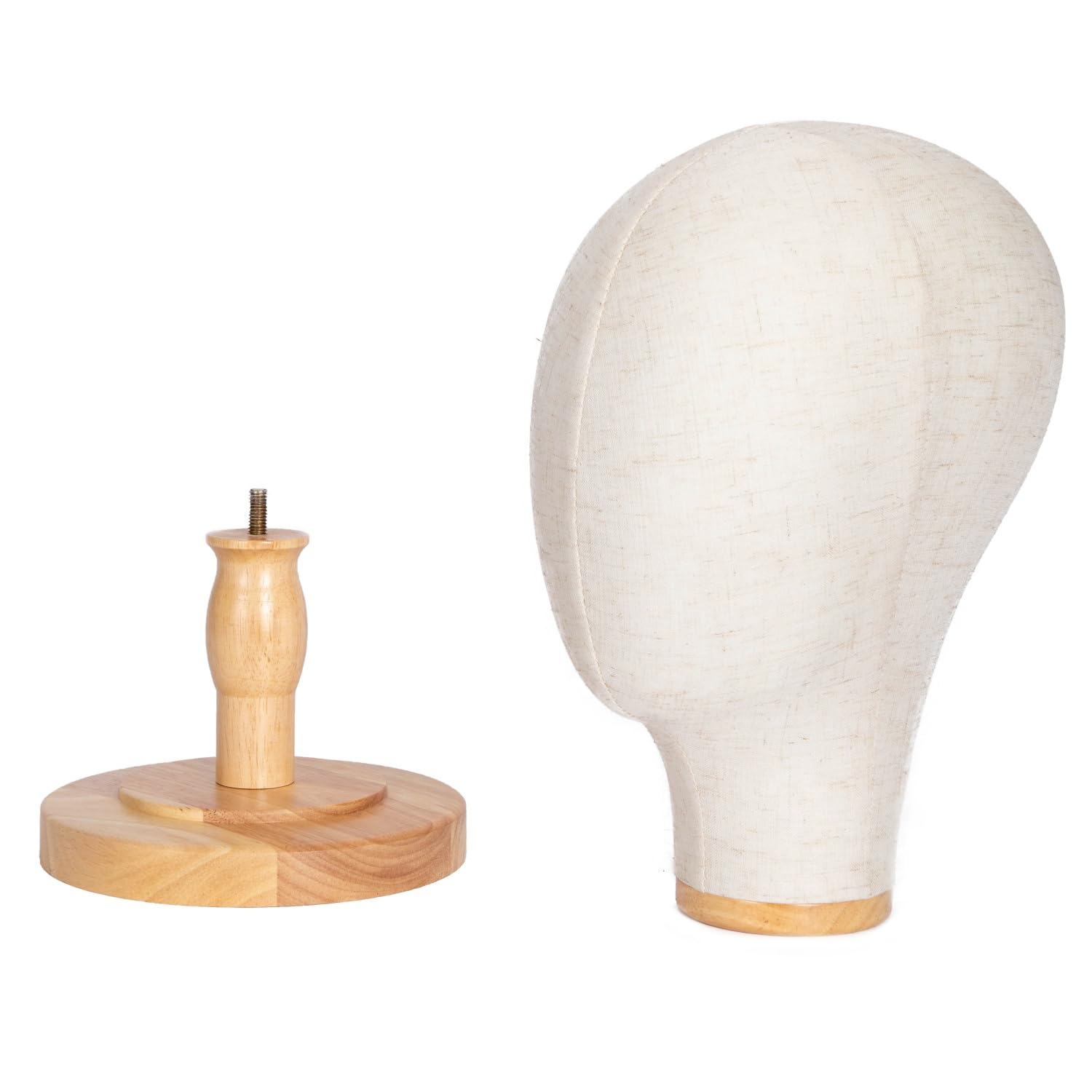 White Smoke koskusder White Canvas Mannequin Head Stand with Detachable Wood Base for Wigs Linen Dome Model Mannequin Head with Wooden Stand for Caps, Headdress, Wig Making