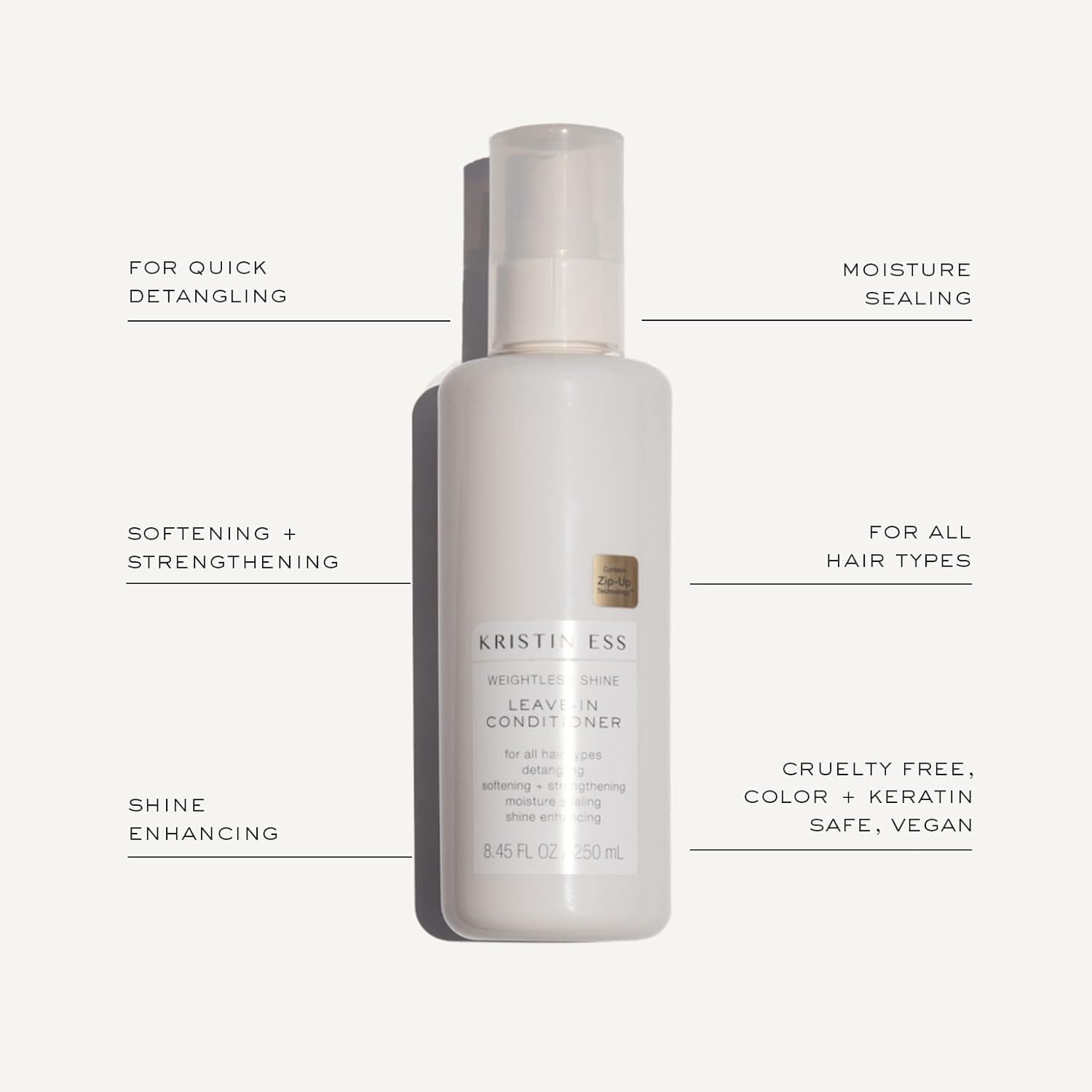 Seashell Kristin Ess Hair Hydrating Salon Leave In Conditioner Spray for Strength + Shine - Lightweight Anti Frizz Detangler for Women - Sulfate Free + Color Safe - Castor Oil Moisture Bond Repair Spray