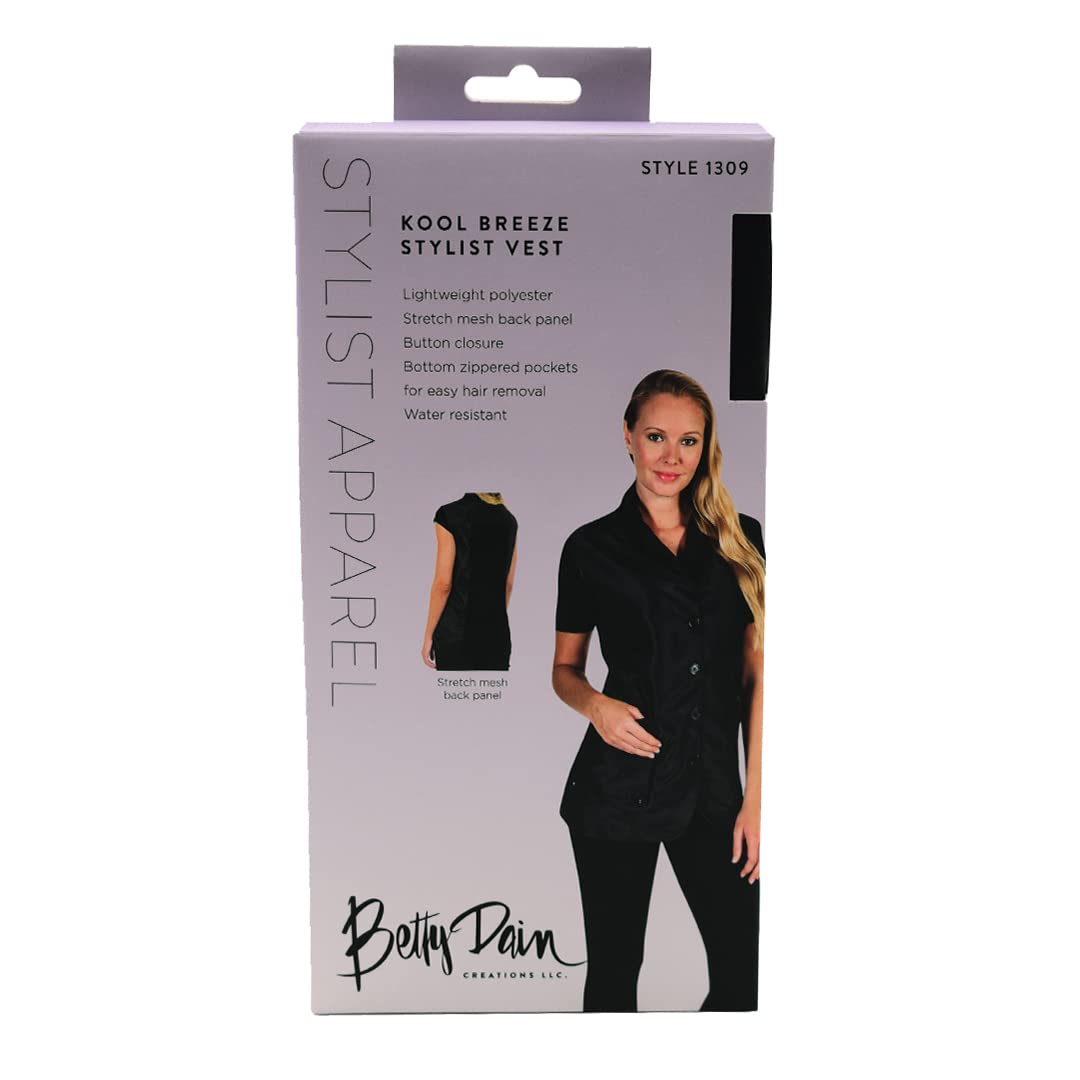 Light Slate Gray Betty Dain Kool Breeze Mesh Back Salon Stylist Vest, Unique Stretch Mesh Back for Breathability, Pockets with Zippered Bottoms, Button Closure, Lightweight, Water Resistant Polyester Fabric, S Black