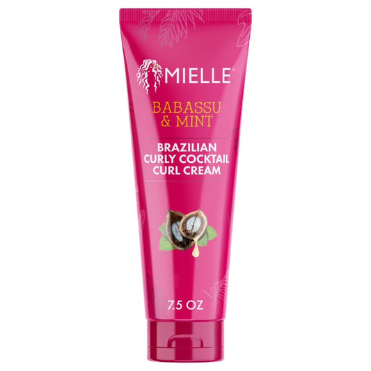 White Smoke Mielle Organics Babassu & Mint Brazilian Curly Cocktail Curl Cream - Curl Defining, Hair Styling Cream for Textured Hair - Locks in Moisture, Boosts Definition & Softens Textured Hair, 7.5 Ounce