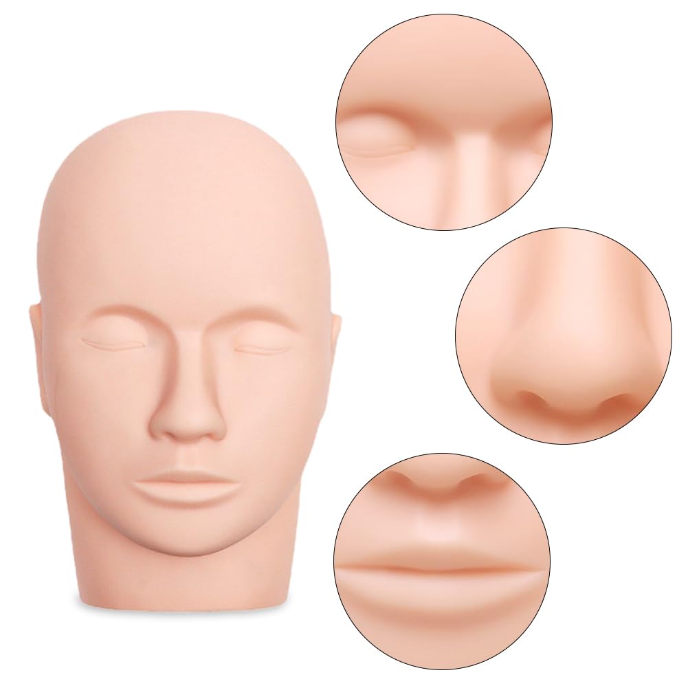 White Smoke Lwuey Lash Mannequin Head, Pro Training Mannequins Flat Head Soft Touch Silicone Practice Make Up Eyelash Extensions Massage Model Manikin Cosmetology Doll Face Head 2 Pack Skin Colour