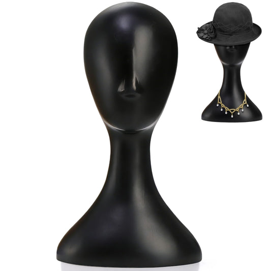 White Smoke Acshio Professional Plastic Mannequin Head, 16 Inch Model Wig Head Stand with Neck for Women Men, Styling Making Display Holder with Jack for Hat, Mask, Headdress, Necklace, Black