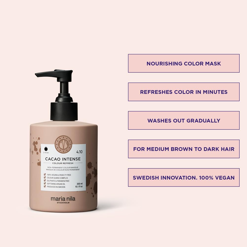 Misty Rose Maria Nila Color Refresh, Cacao Intense 10.1 Fl Oz, Dark Brown Hair Mask, Semi-Permanent Pigments, 100% Vegan & Sulfate/Paraben free