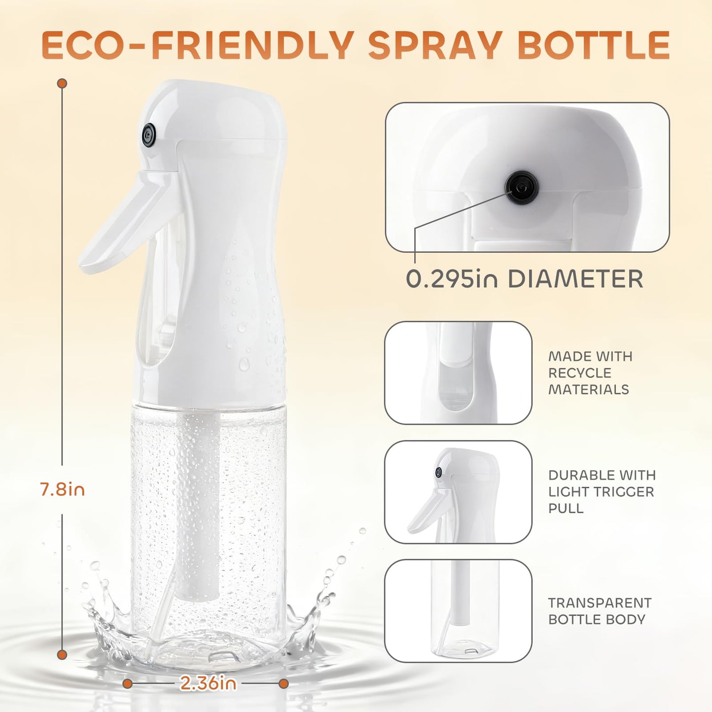 White Smoke AMOMELA 2Pcs Continuous Spray Bottle For Hair,Ultra Fine Refillable Water Mister for Hair Styling, Plants, Cleaning, Salon, Misting & Skin Care（200ml/6.8oz Clear） (200ML 2PACK)