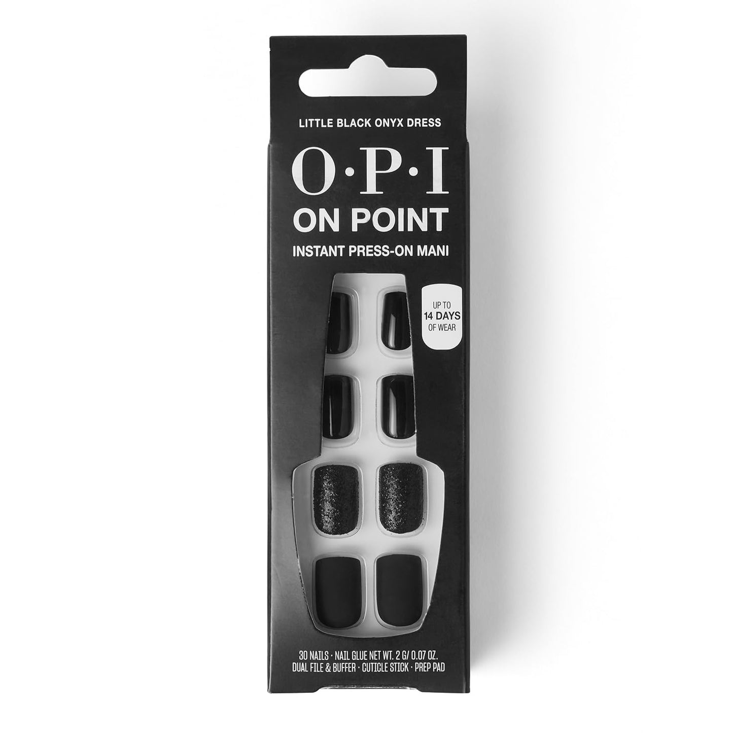 Dark Slate Gray OPI On Point Little Black Onyx Dress | Short Squoval Black Matte with Accent Glitter Nail Art Press On Nails | 30 Count with Nail Glue | Long Lasting, Reusable, Non-damaging