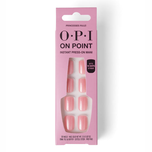 Rosy Brown OPI On Point Princesses Rule! | Short Squoval Pink Shimmer Press On Nails | 30 Count with Nail Glue | Long Lasting, Reusable, Non-damaging