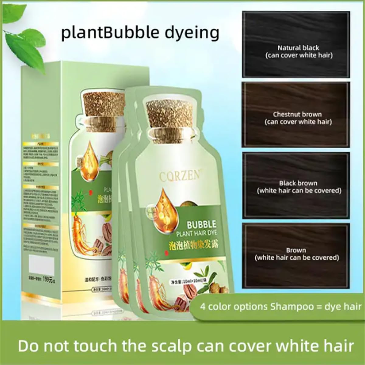 Alice Blue YG LianKai Natural Plant Hair Dye, New Botanical Bubble Hair Dye 20ml 10Packs/Box, Pure Plant Extract for Grey Hair Color Bubble Dye, Color Conditioner Shampoo (Natural Black)