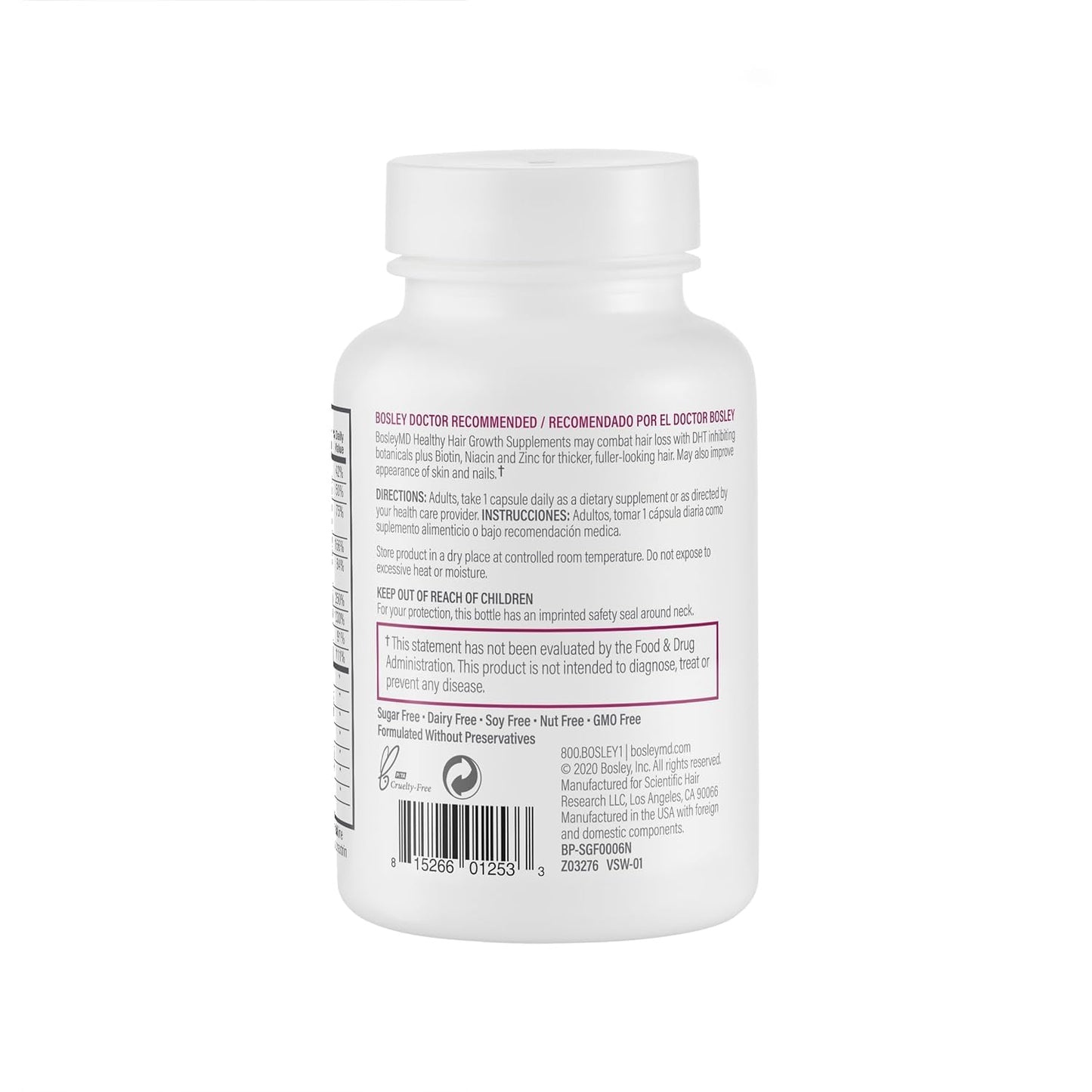 Lavender BosleyMD Women’s Healthy Hair Growth Supplements for Thicker, Fuller Hair– DHT-Blocking Botanicals with Biotin, Niacin, Zinc & L-Lysine – Rich in Vitamins & Minerals – 60 Capsules (2-Month Supply)