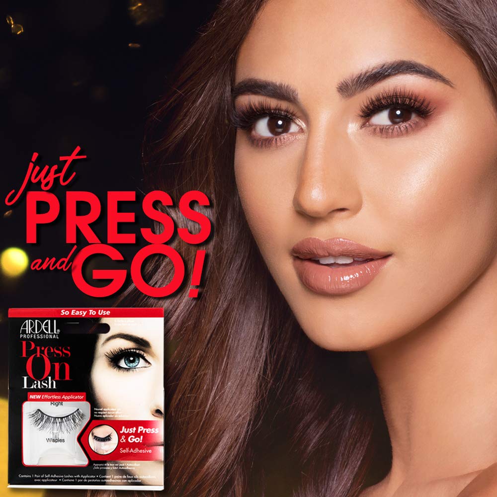Black Ardell Press On Wispies False Eyelashes - Self Adhesive Lashes, No Glue Needed, Eye Makeup Enhancement, 4 Pack