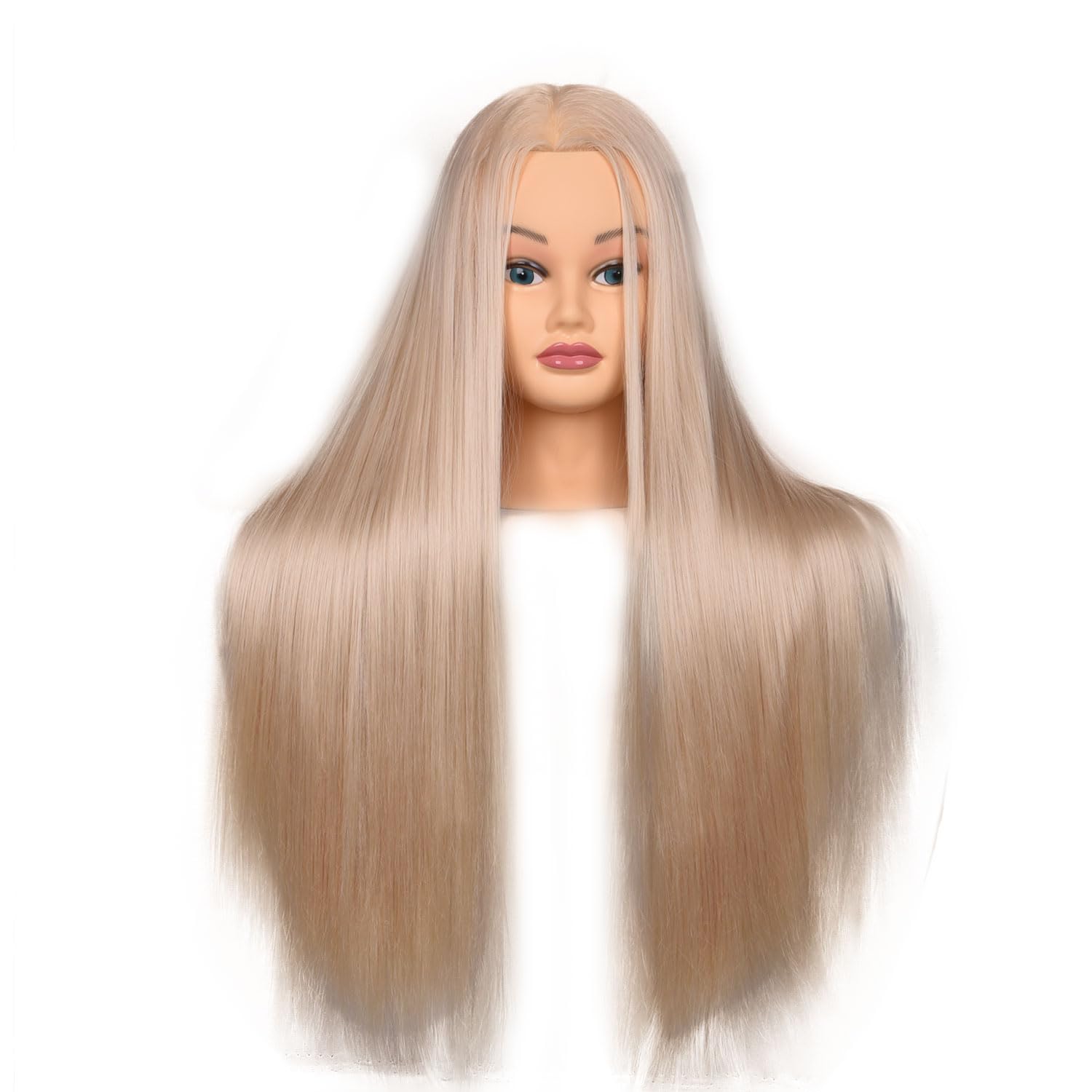White Smoke Female Mannequin Head 26 Inch Long Hair Training Head Hair Styling Manikin Cosmetology Doll Head Synthetic Fiber Hair Dressing Salon Training Head Model with Free Clamp (Color 613)