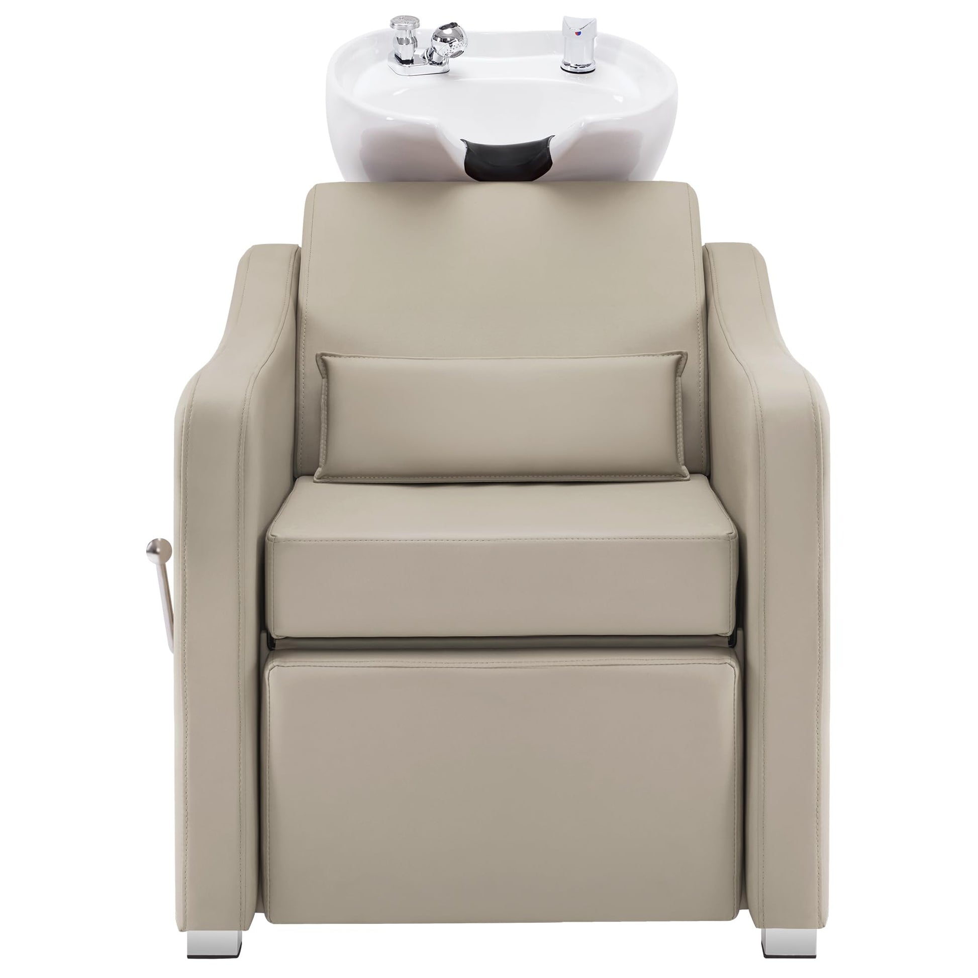 White Smoke BarberPub Backwash Shampoo Station Chair, Adjustable Porcelain Ceramic Hair Wash Bowl with Chair, Shampoo Station for Barber Shop, Spa Beauty Salon Equipment 9364 (Creamy White)