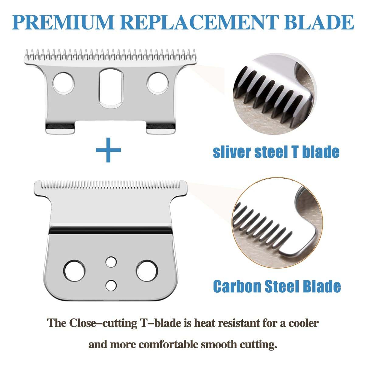 White Smoke 2 Pack T Outliners Blades Compatible with Andis T Outliner & GTX Trimmer, Compatible with Andis #04710 and #04521 (Sliver Steel T Blade + Sliver Steel Blade)