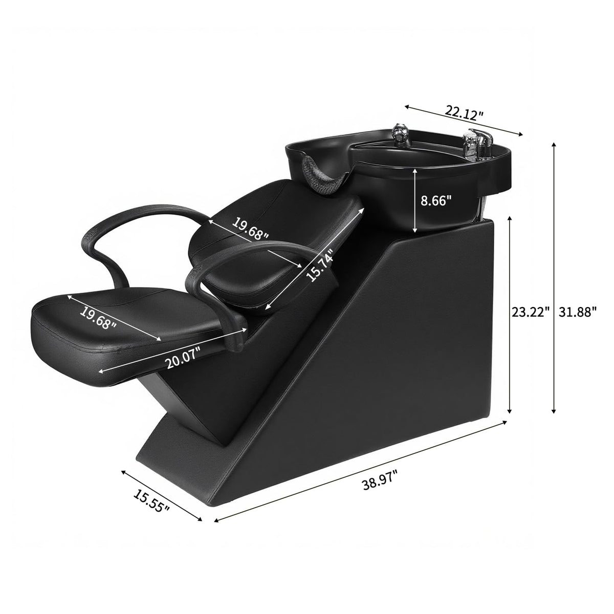 White Smoke Ainfox Shampoo Barber Backwash Chair, ABS Plastic Shampoo Bowl Sink Chair for Spa Beauty Salon (Black)