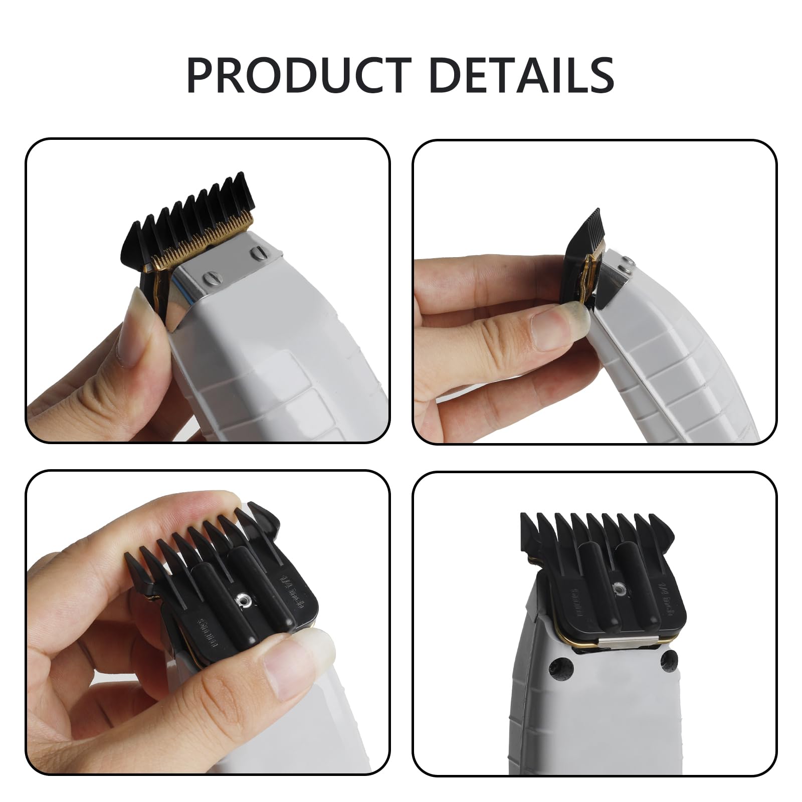 White Smoke 8 Pack Clipper Guards for Wahl Detailer & Andis T Outliner & BaByliss PRO, 1/32" to 11/4" Universal Hair Clipper Guards Set, Snap-on Blade Attachment Combs with Springs for Most Hair Clippers, Black