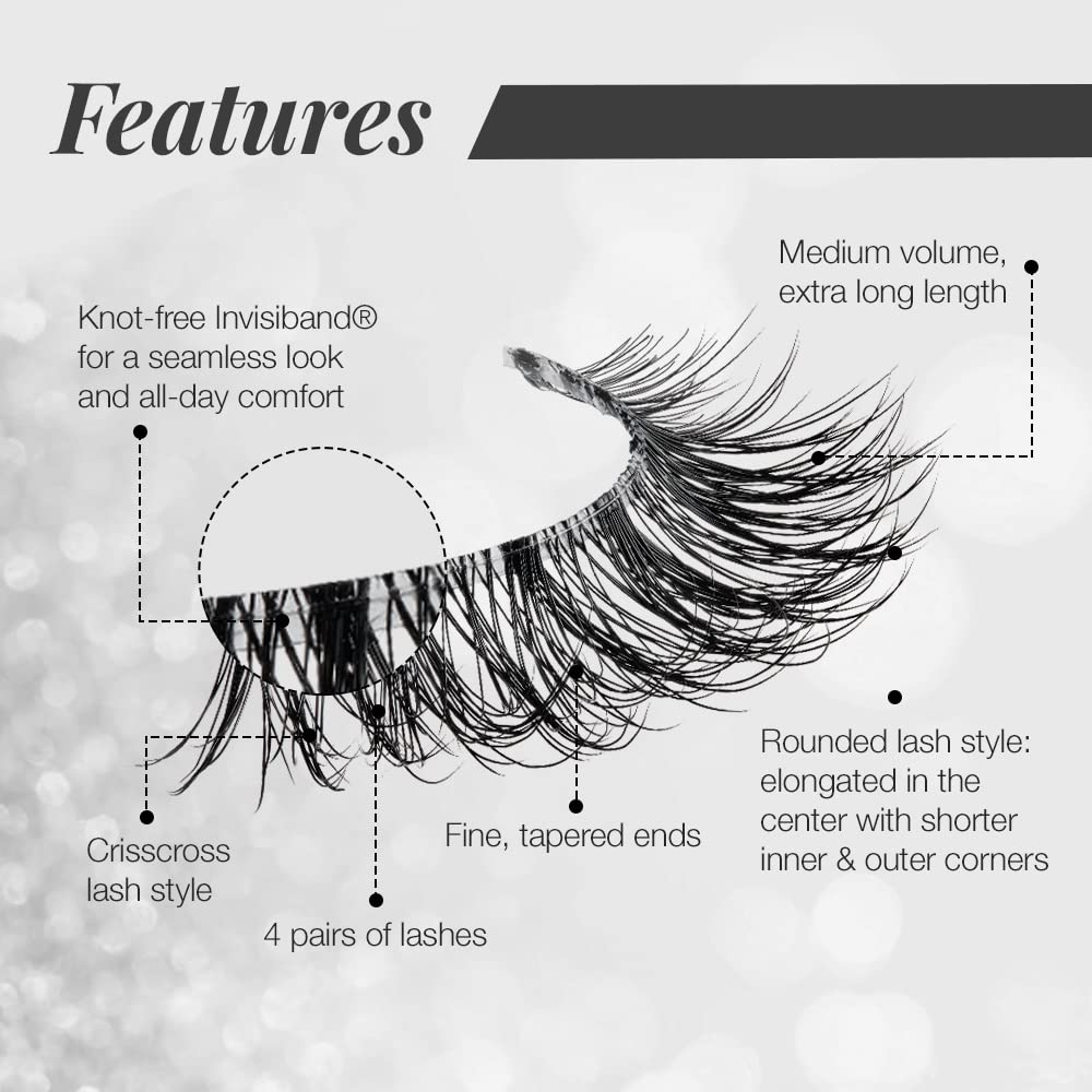 Lavender Ardell 3D Faux Mink Lashes 853 - Reusable Wispies Eyelashes with Invisiband for Seamless Volume, 4 Pairs