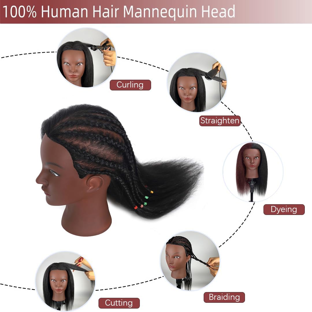 White Smoke Mannequin Head Human Hair with 100% Real Hair Cosmetology Mannequin Doll Head for Hairdresser Practice Braiding Hairstyling with Free Table Clamp Stand (16 Inch)