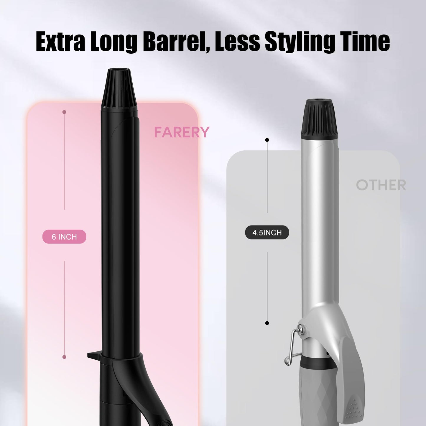 Light Gray FARERY Long Barrel Curling Iron 1 Inch, Ceramic Curling Iron for Thin Hair, Infused Argan Oil & Keratin, Long Lasting Styling, 11 Adjustable Temp, Include Clips & Silicone Pad