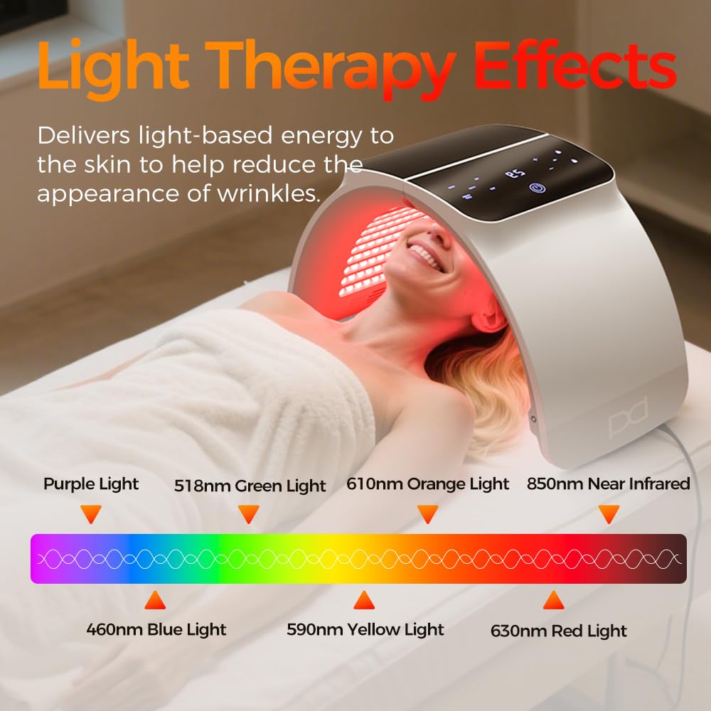 Light Gray Bestqool LED Mask Photon LED Light Therapy - 6 Colors with Near Infrared Light LED Face Mask for Skin Rejuvenation SPA Facial Body Skin Care Beauty Salon Device