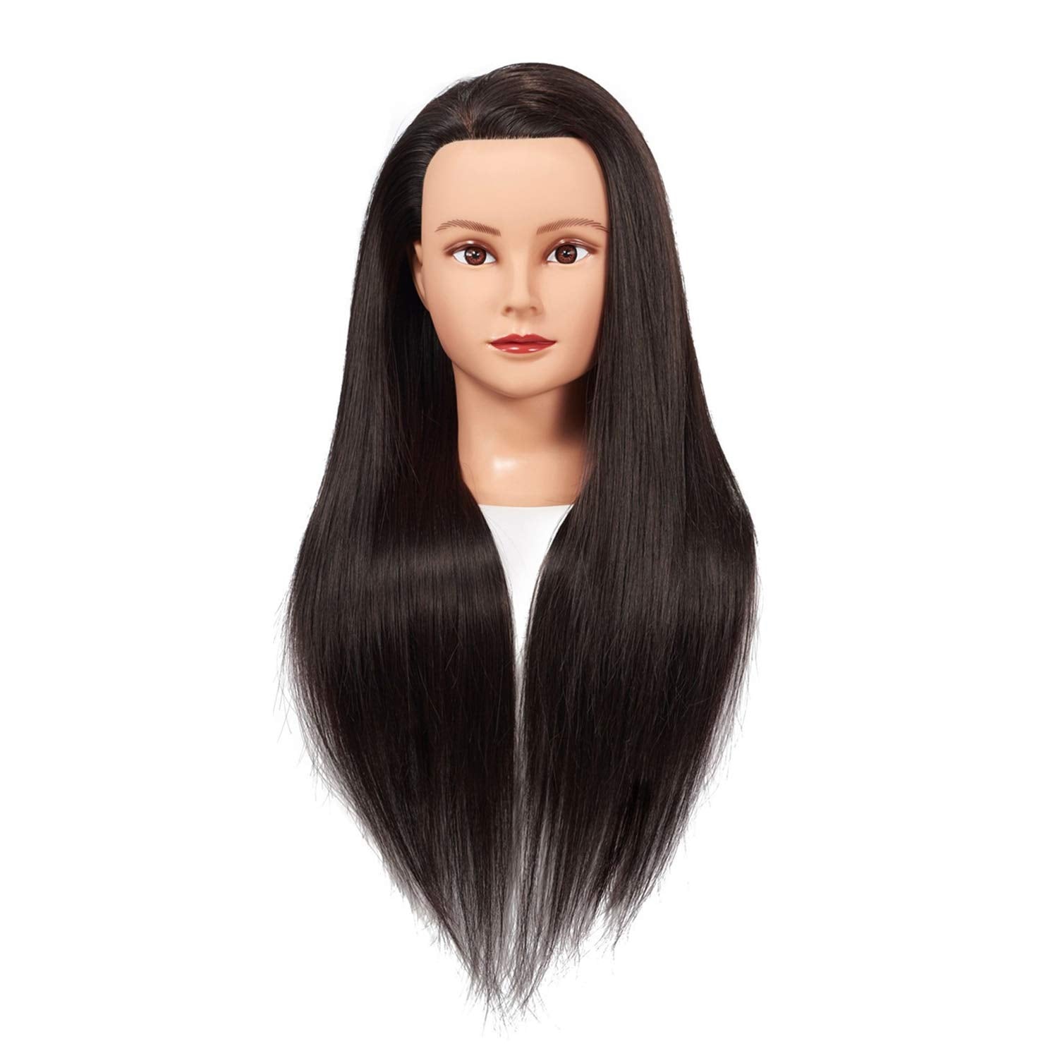 White Smoke Training Head 26"-28" Long Hair Mannequin Training Head Dolls for Cosmetology Synthetic Fiber Hair Styling Hairdressing Manikin Head for Hairdresser with Clamp Stand (Black)