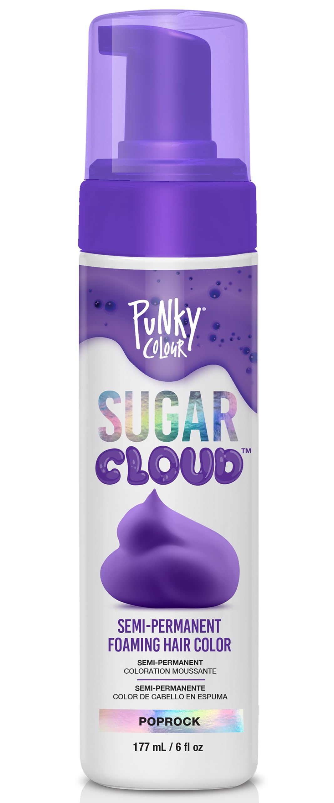 Light Gray Punky Sugar Cloud Semi-Permanent Foam Hair Color, Poprock - Vibrant Hair Dye for Long-Lasting Color, Easy Application Foam Hair Dye, 6 fl oz.