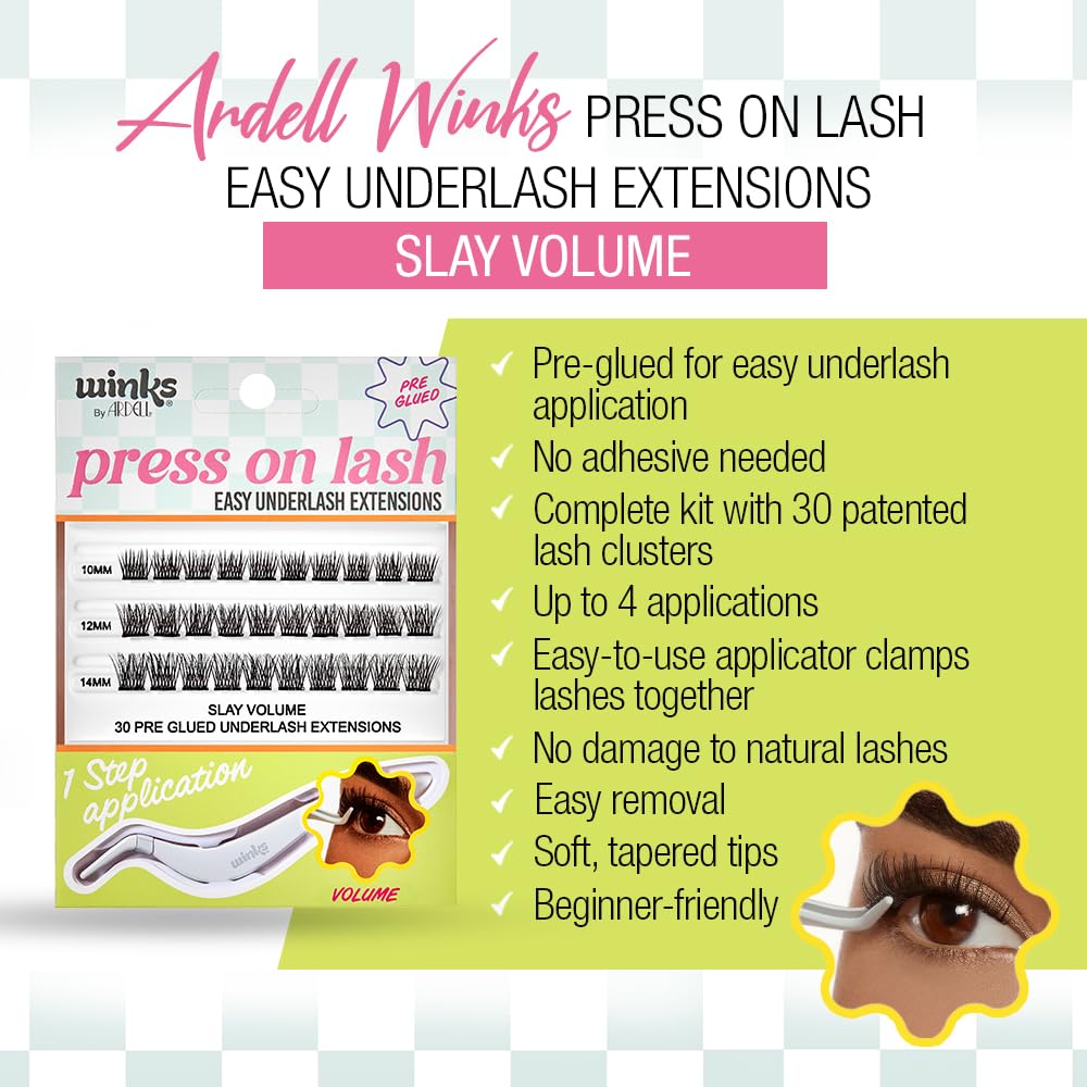 White Smoke Ardell Winks Press On Eyelash Extensions, Volume - DIY Clusters, 30 Individual Lashes, Natural Look with Applicator, 1 Pack