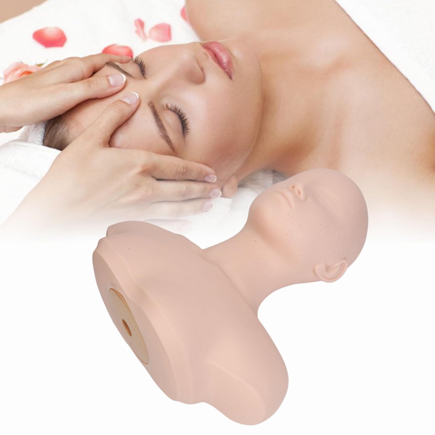 White Smoke Esthetics Mannequin Head with Shoulders, Cosmetology Mannequin Head with Acupuncture Points, Soft PVC Mannequin Head for Facials Massage, Wigs Hat Display, Makeup Practice