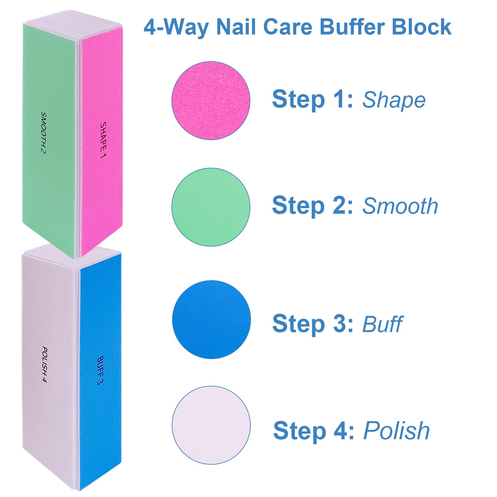White Smoke Nail File and Buffer Set, 4 Way Nail Buffers Shine Kit Professional Nail Files for Natural Nails Manicure Filer Filing Polishing Buff Nail Care Smoother Buffing Fingernail 100/120/240/600/3000 Grit