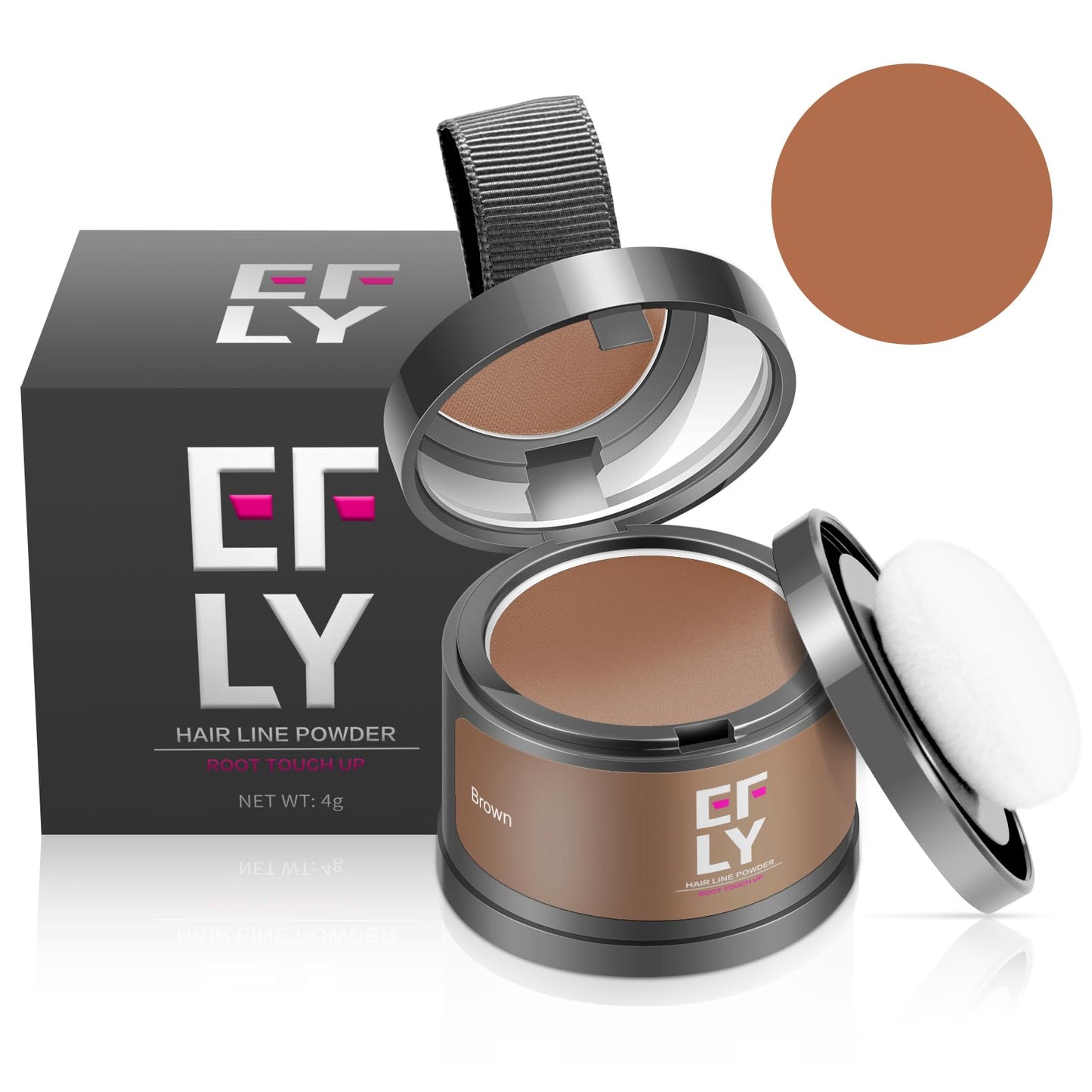 White Smoke EFLY Root Touch Up Gray Hair Shadow Powder, Medium Brown, For Thinning Hair Women Men, Eyebrows, Beard Line, Instant Hair Color, 0.1411 Ounce, Synthetic Material Free, Temporary