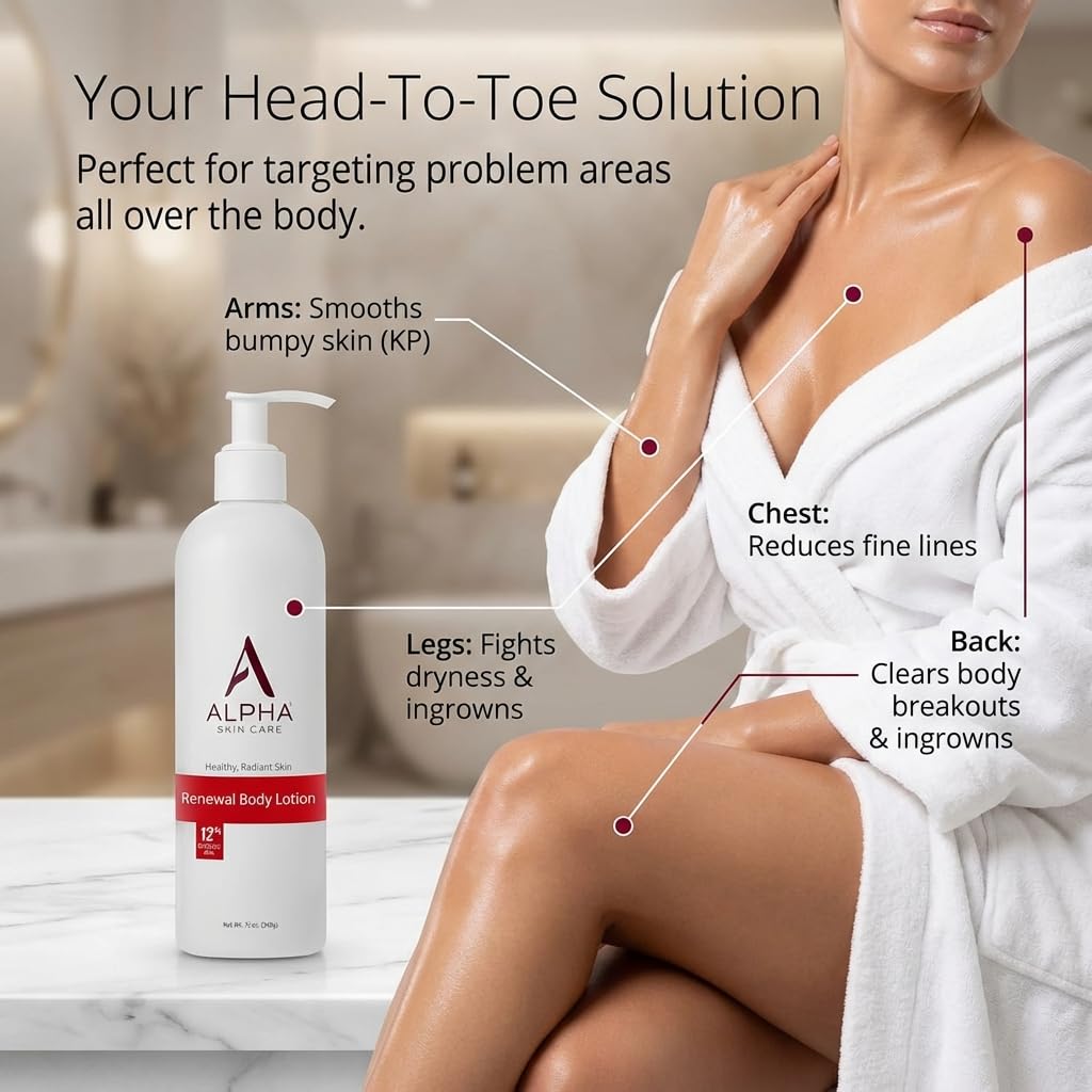 Lavender Alpha Skin Care Revitalizing Body Lotion, 12% Glycolic AHA, Simple & Effective Daily Moisturizer with Alpha Hydroxy Acid, Hydrates & Exfoliates for Soft, Smooth Skin, Anti-Aging, 12 Oz