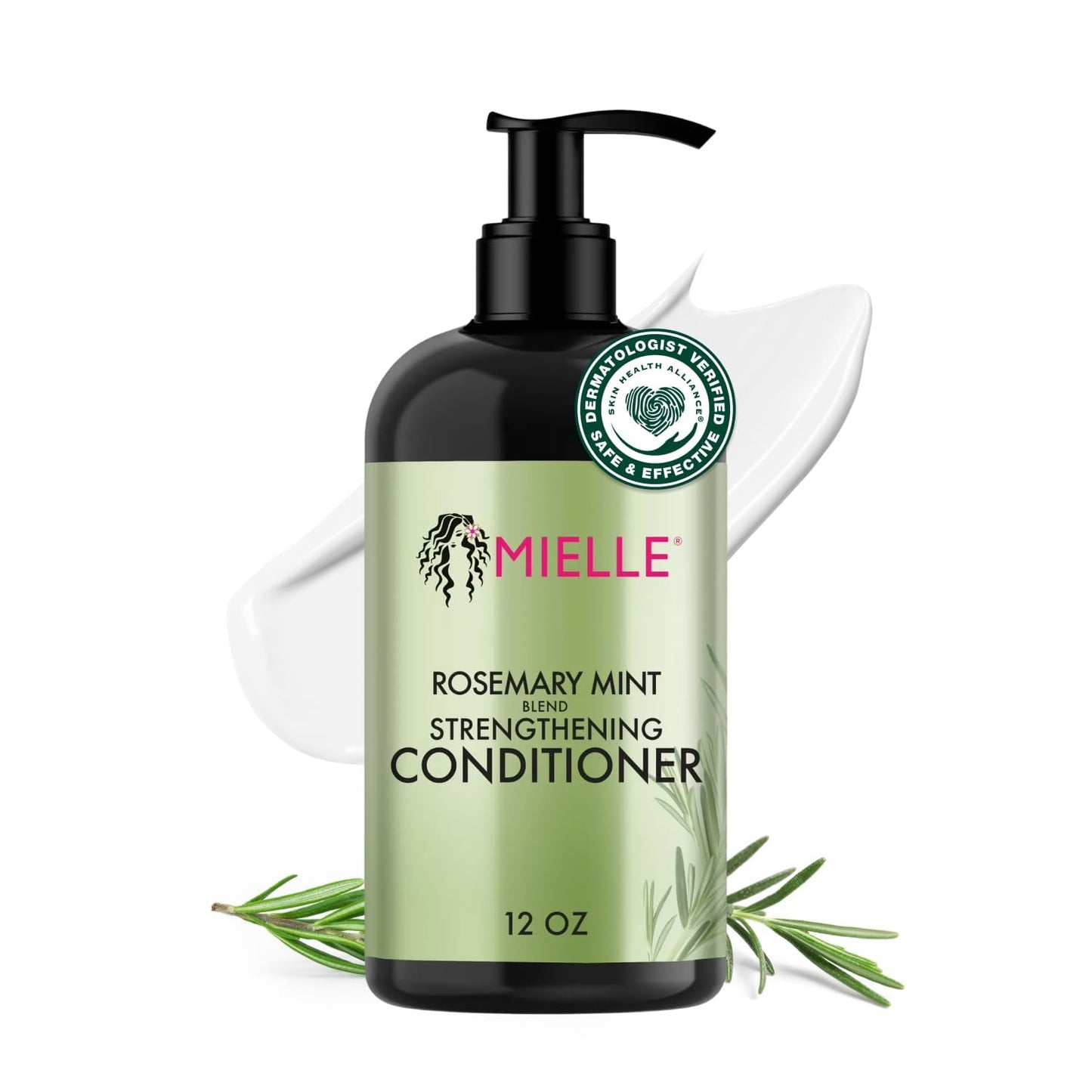 White Smoke Mielle Organics Rosemary Mint Strengthening Hair Conditioner for Women & Men - Biotin Infused Detangling & Hydrating Conditioner to Increase Manageability & Support Longer, Healthier Strands, 12 oz