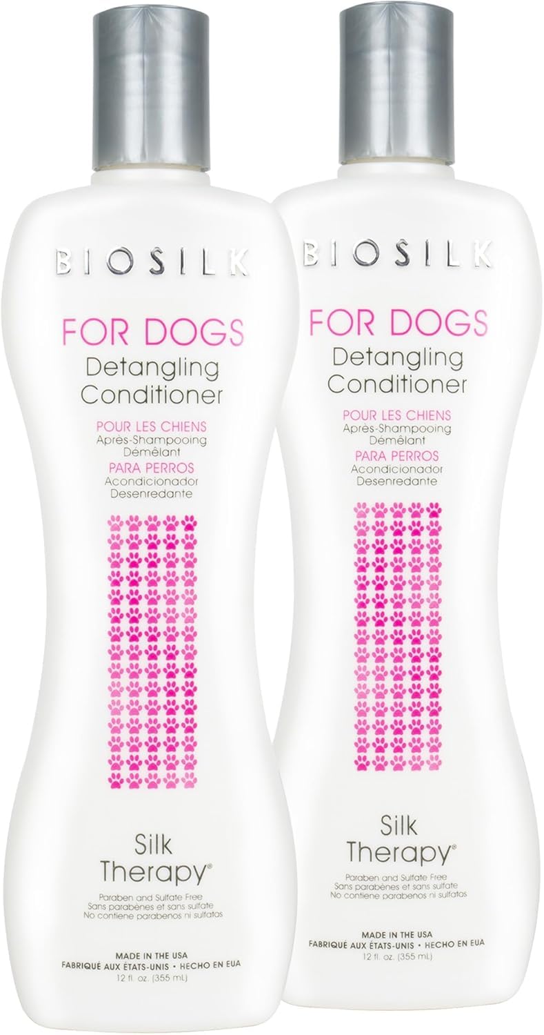 White Smoke BioSilk for Dogs Silk Therapy Dog Detangling Conditioner, Dog Coat Conditioner to Help Smooth Knots and Tangles and Support Soft Manageable Coats During Routine Grooming, 12 Fl Oz - 2 Pack