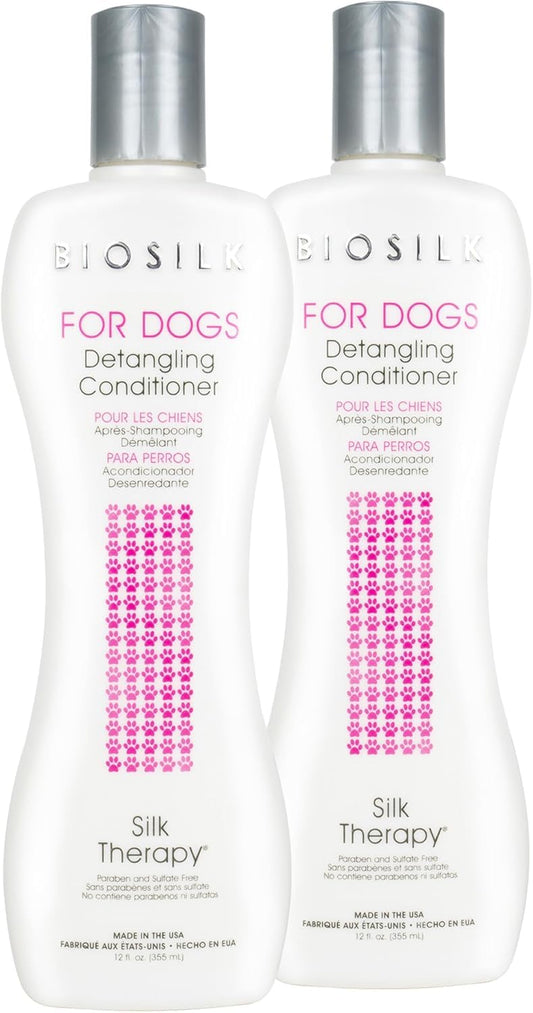 White Smoke BioSilk for Dogs Silk Therapy Dog Detangling Conditioner, Dog Coat Conditioner to Help Smooth Knots and Tangles and Support Soft Manageable Coats During Routine Grooming, 12 Fl Oz - 2 Pack
