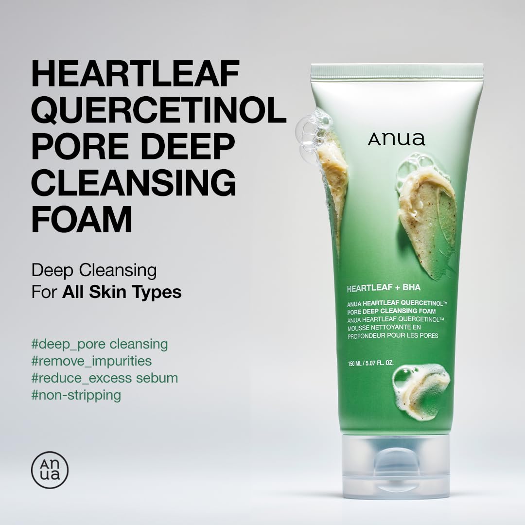 Light Gray ANUA Double Cleansing Duo for Facial Cleansing : Heartleaf Pore Control Cleansing Oil & Quercetinol Pore Deep Cleansing Foam for Double Cleansing, Korean Skincare