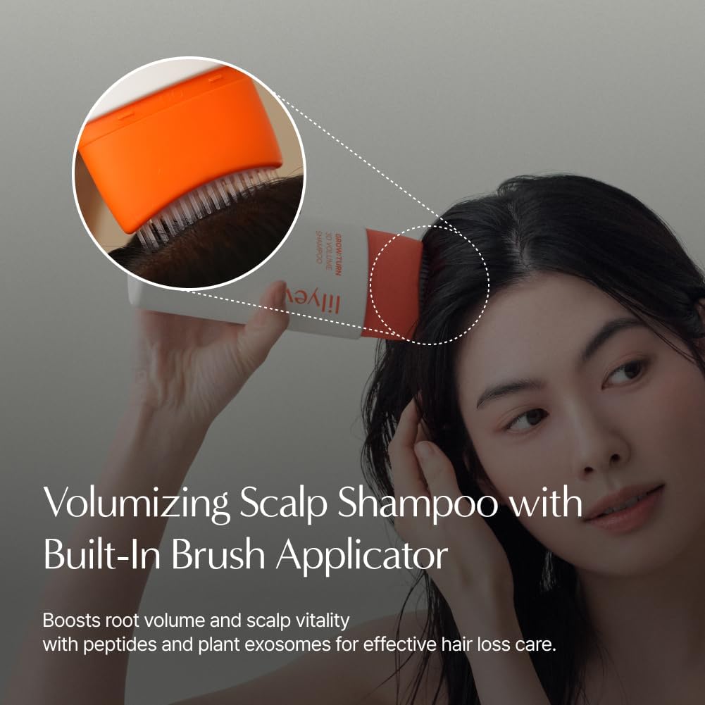 Dark Gray lilyeve GrowTurn 3D Volume Shampoo with Built-in Brush – For Thinning Hair & Fuller-Looking Volume, Hair loss, Gentle Scalp Care | 6.76 Fl Oz