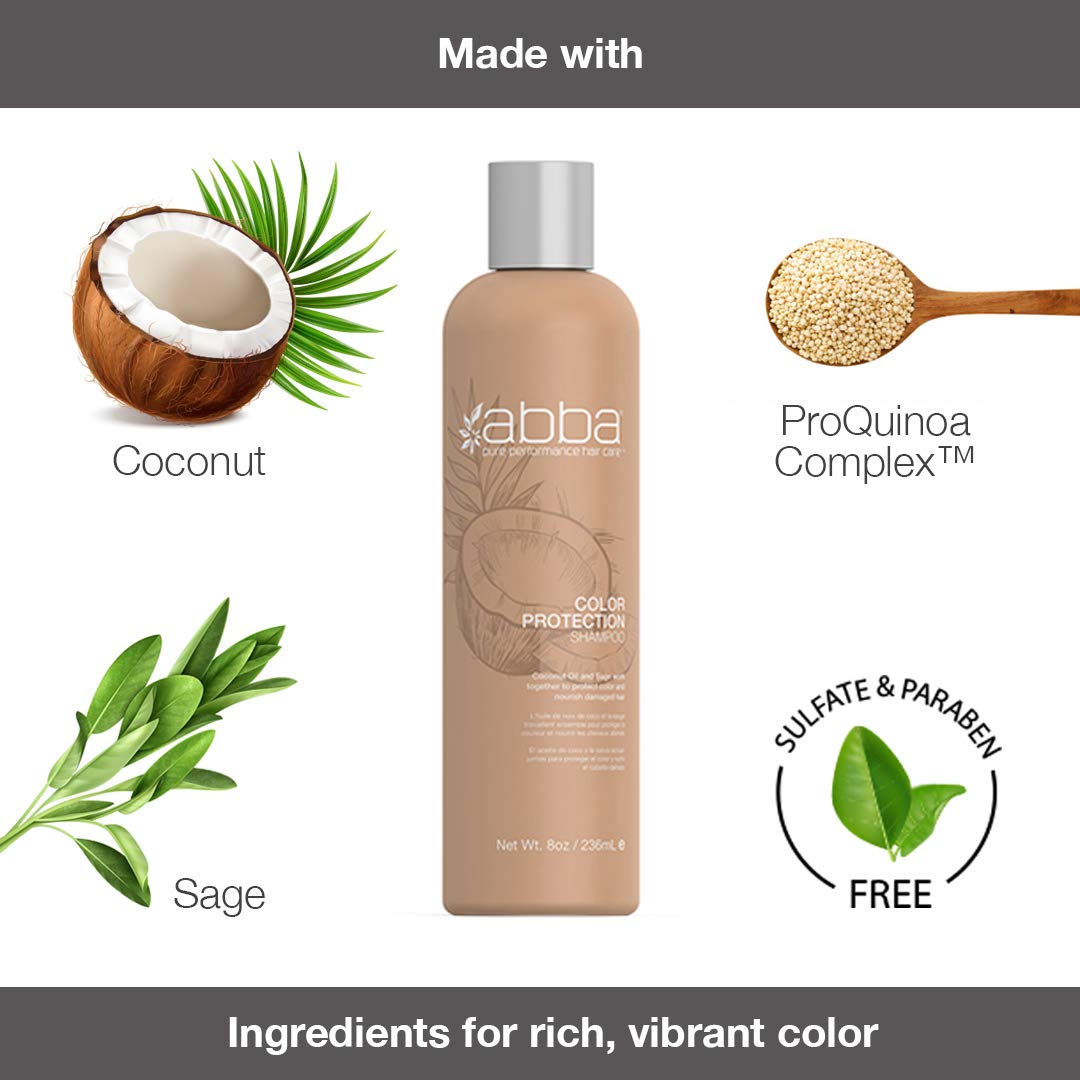 White Smoke ABBA - Pure Color Protection Shampoo - Protects & Nourishes Color Chemically Processed Hair - Coconut Oil & Sage, 32 fl oz