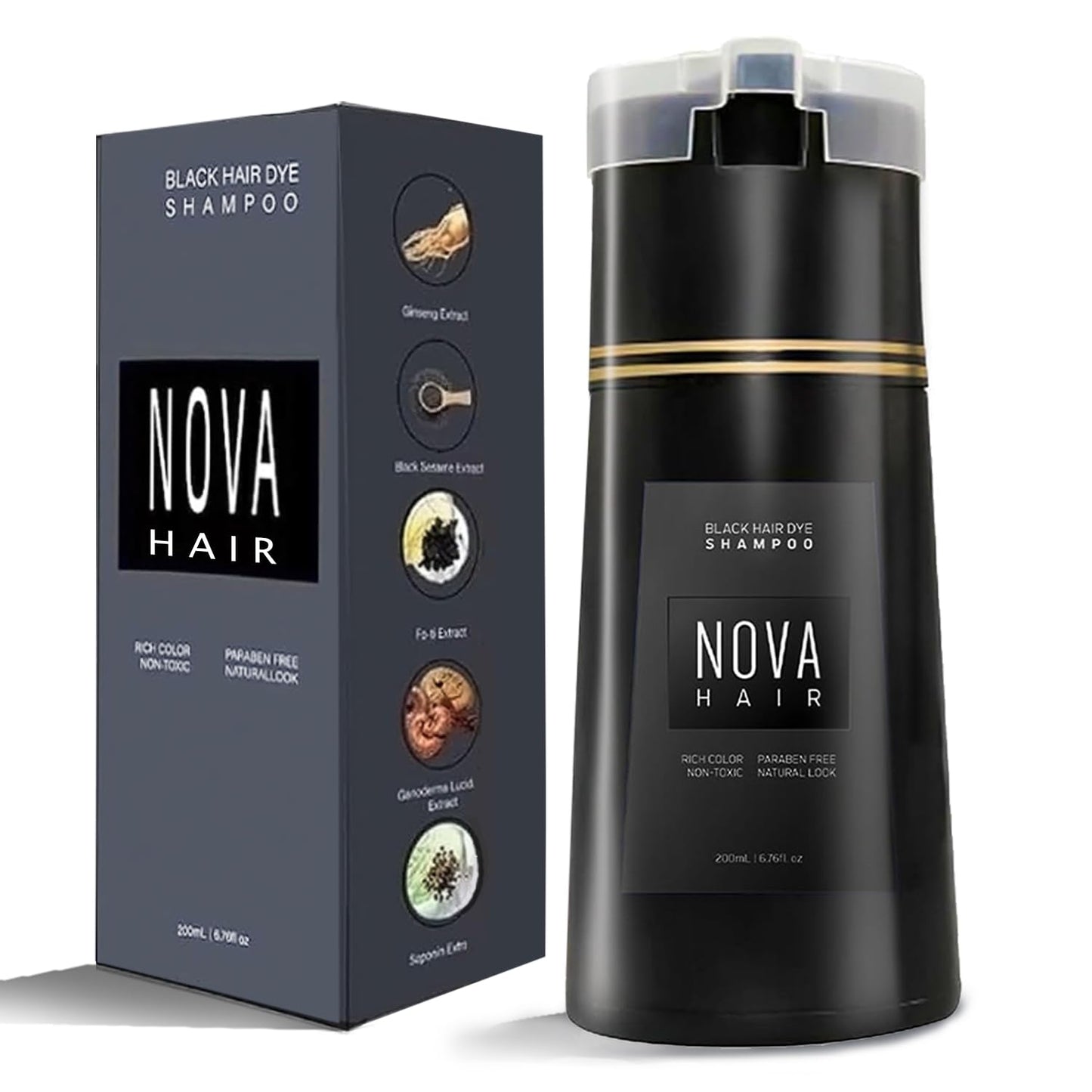 White Smoke Nova Hair Dye Shampoo,Nova Hair Instant Dye Shampoo,Nova Hair Dye Shampoo 3 in 1, for Men & Women (Black)