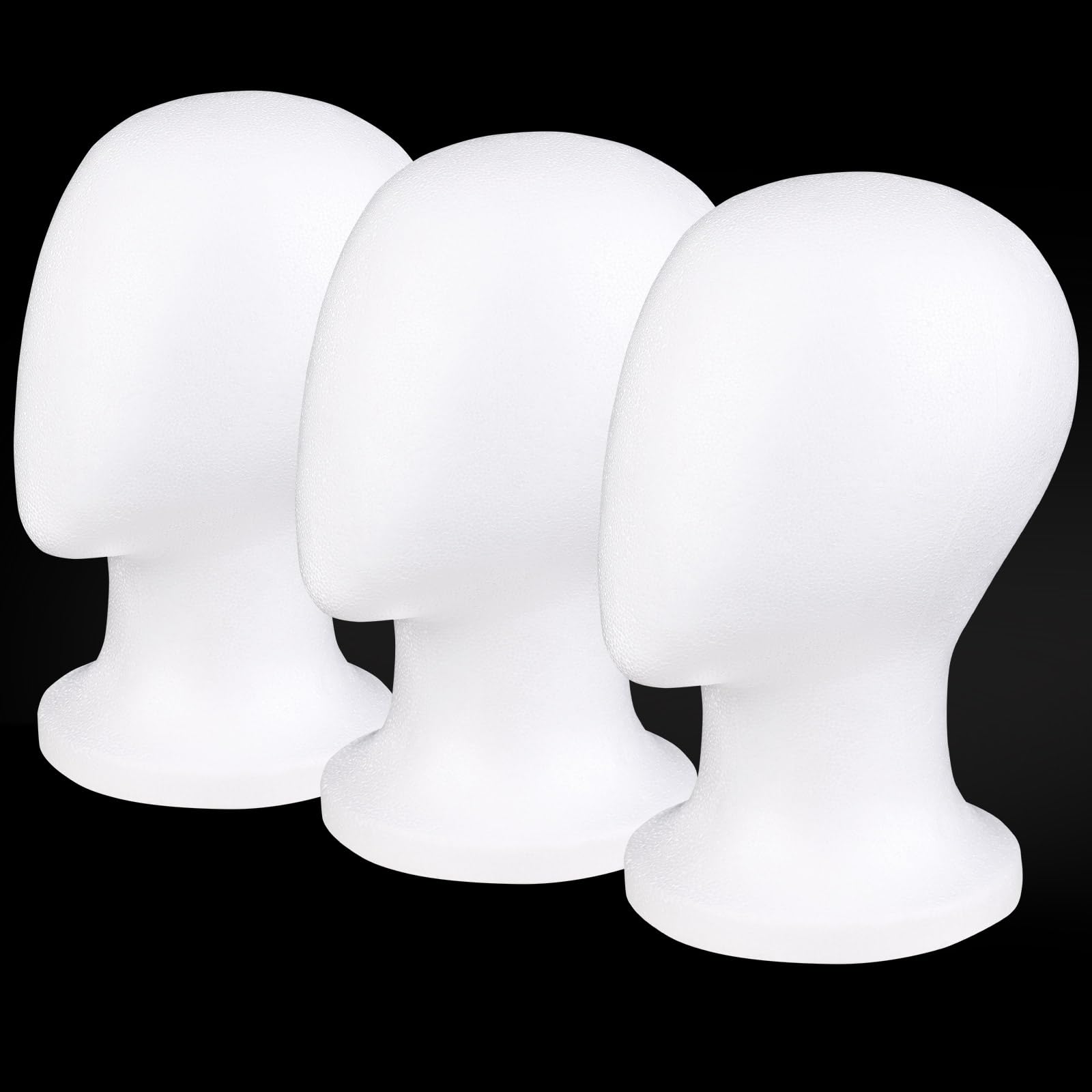 White Smoke COOKOO 3 PCS Faceless Foam Mannequin Head Wigs Holder Styrofoam Wig Head Stand Wigs Foam Heads for Style, Model Hats ,Display Hair, and Hairpieces, Mask ,Home, Salon and Travel (3 Pieces)
