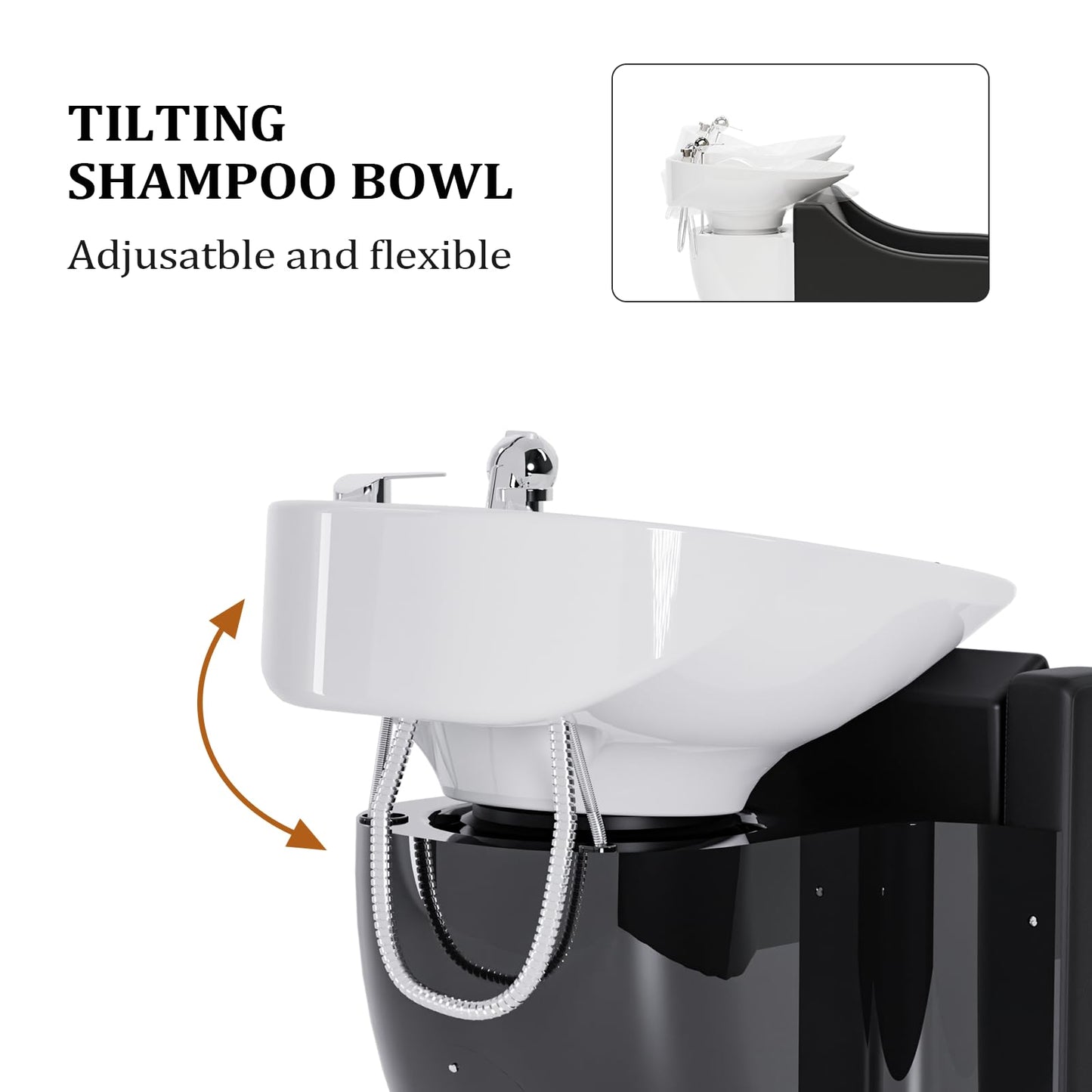 White Smoke OmySalon Shampoo Sink for Salon, Hair Wash Chair with White Porcelain Shampoo Bowl, Electric Shampoo Station Backwash Barber Chair, Beauty Spa Massage Hairdressing Equipment