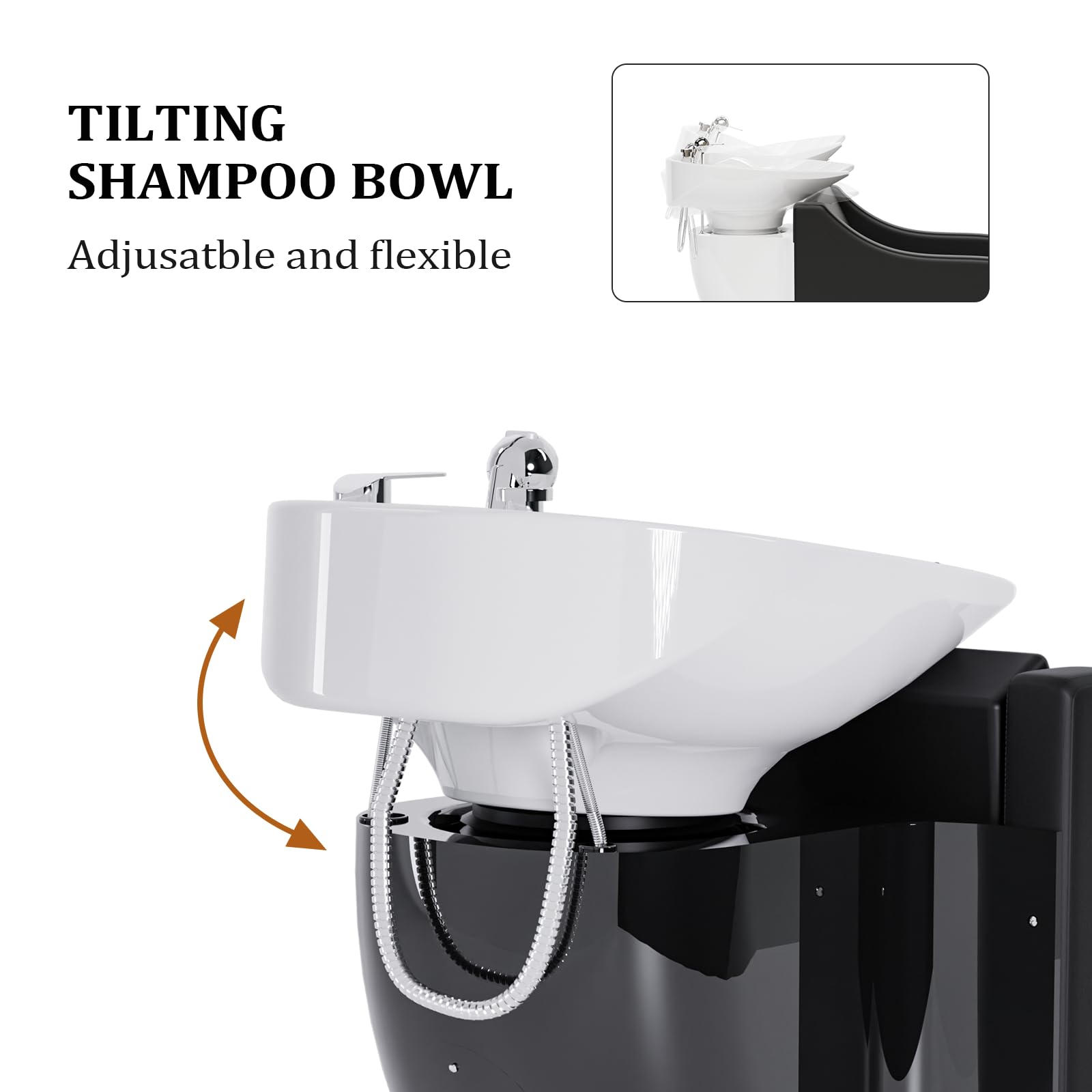 White Smoke OmySalon Shampoo Sink for Salon, Hair Wash Chair with White Porcelain Shampoo Bowl, Electric Shampoo Station Backwash Barber Chair, Beauty Spa Massage Hairdressing Equipment
