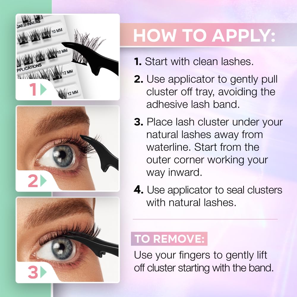 White Smoke Ardell Naked Press On Lashes Pre-Glued Underlash Cluster Eyelash Extensions - Self Adhesive Eyelashes, Soft Volume, No Glue Needed Lash Clusters, DIY Lash Extension Kit