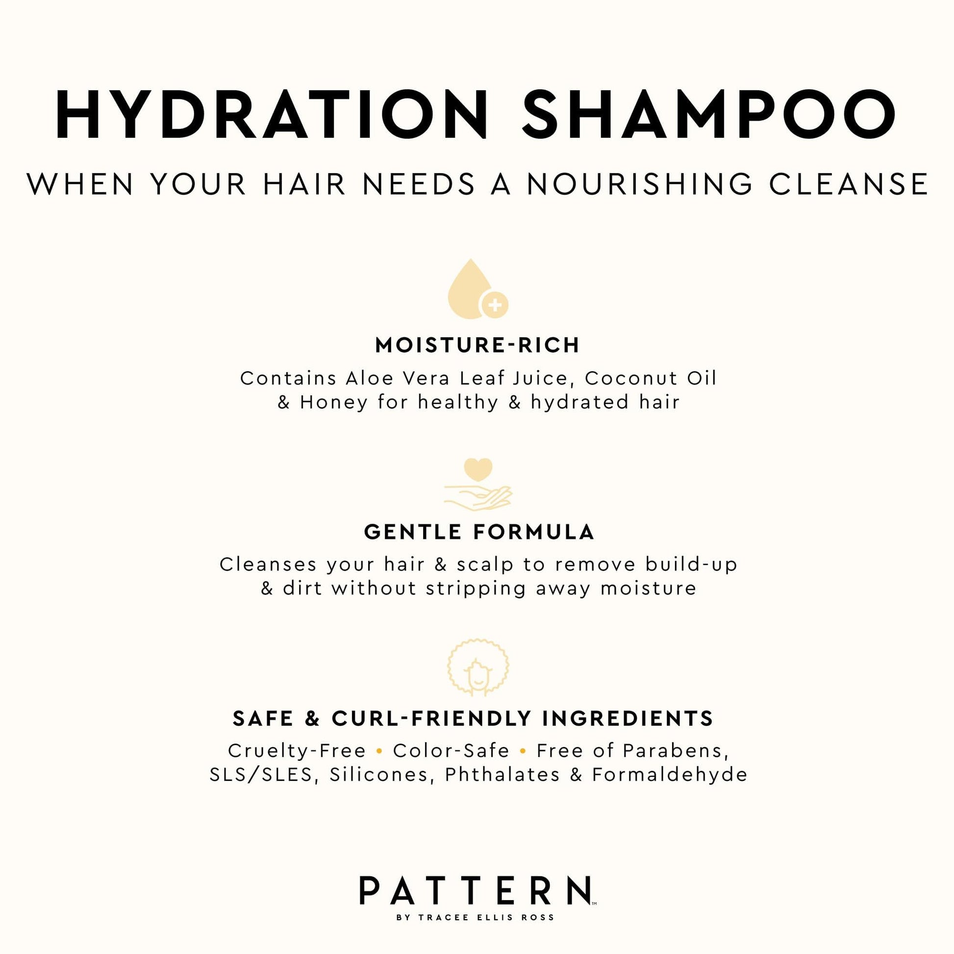 White Smoke PATTERN Beauty by Tracee Ellis Ross Hydration Shampoo w Honey, Aloe Vera, Biotin and Tea Tree Leaf Oil for Curly Hair 3a-4c, 25 Fl Oz