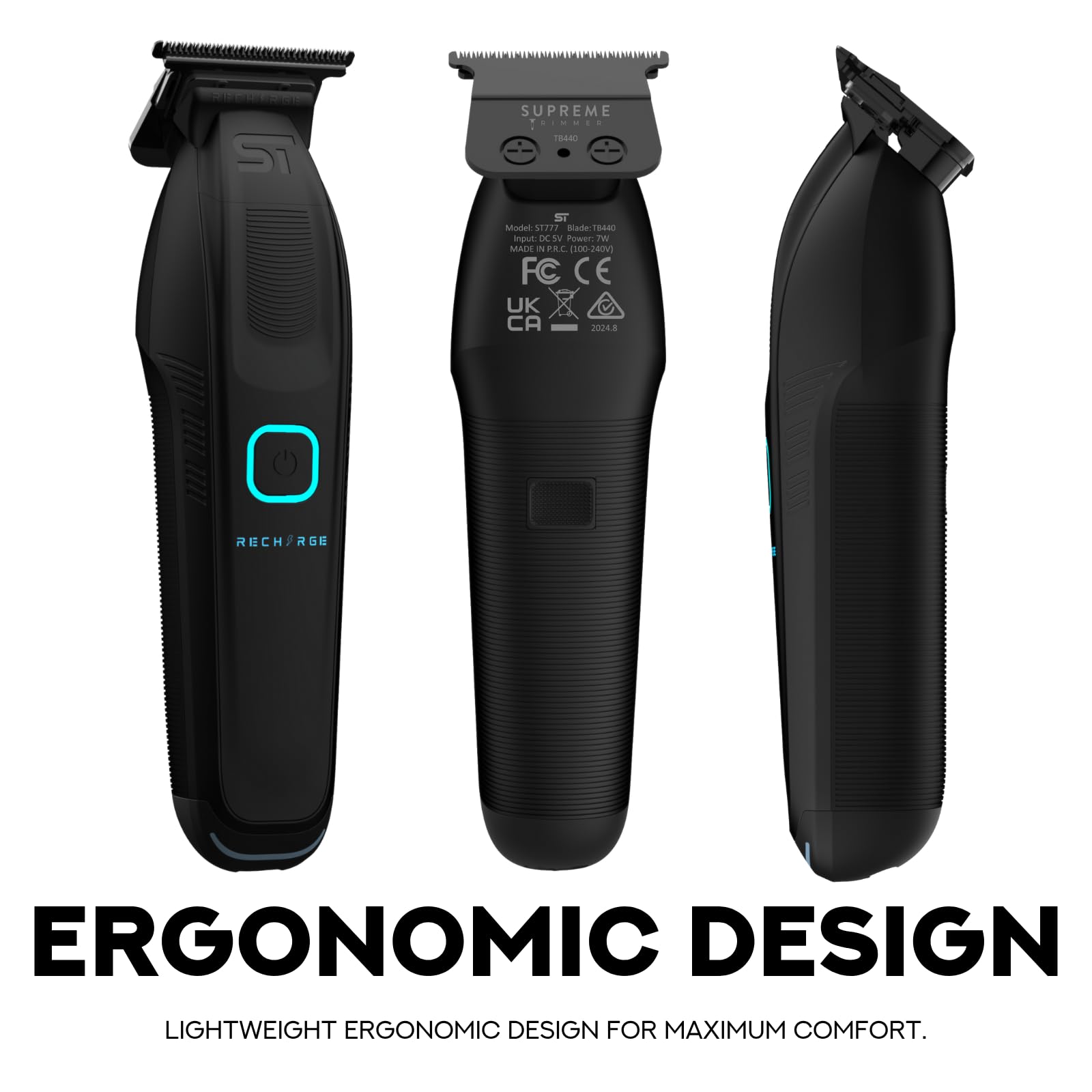 White Smoke Supreme Trimmer Recharge ST777 – Professional Barber Trimmer with 2 Removable Batteries | 8000 RPM Motor, Zero Gap DLC Blades, Smart Charging Dock, USB-C Fast Charge