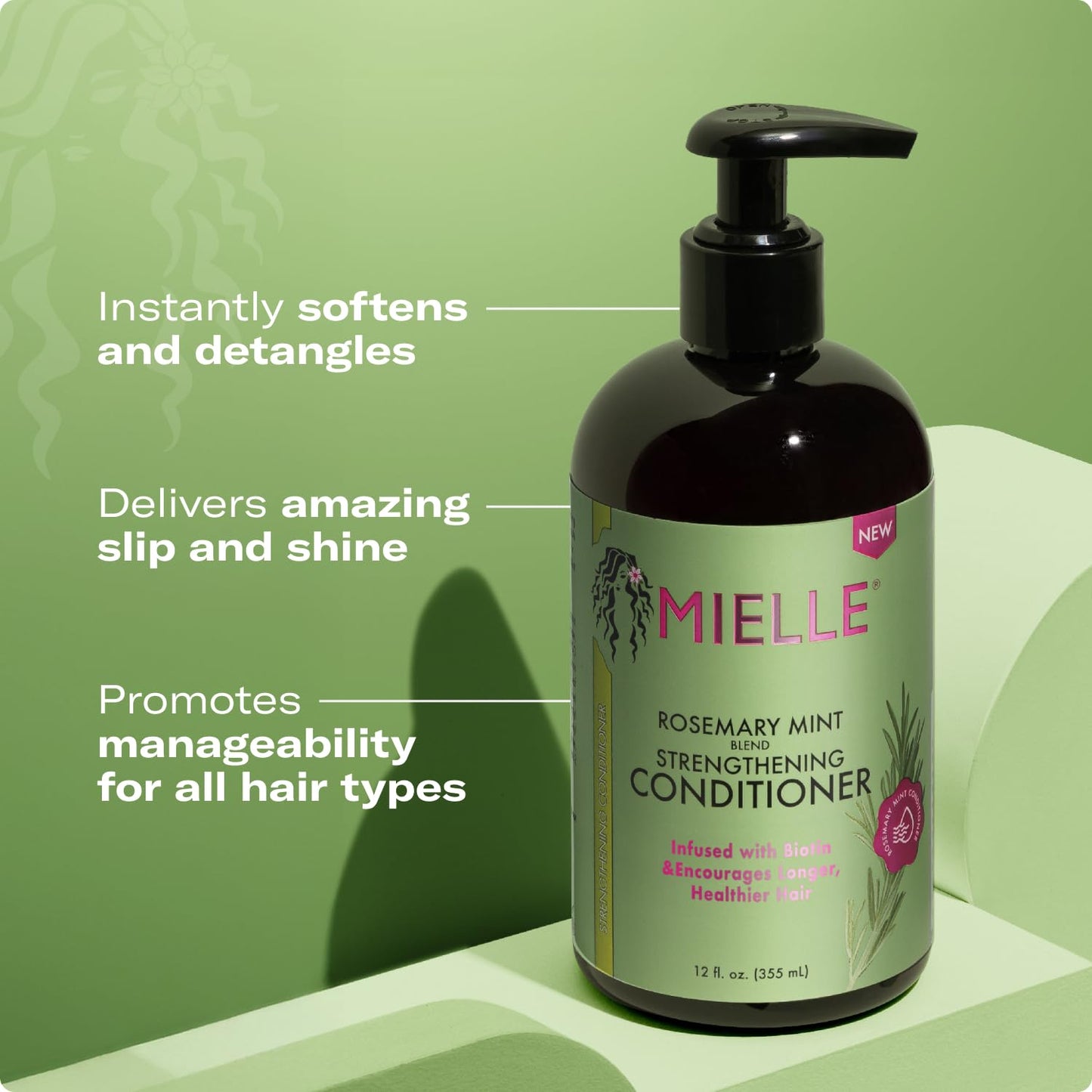Dark Sea Green Mielle Organics Rosemary Mint Strengthening Hair Conditioner for Women & Men - Biotin Infused Detangling & Hydrating Conditioner to Increase Manageability & Support Longer, Healthier Strands, 12 oz
